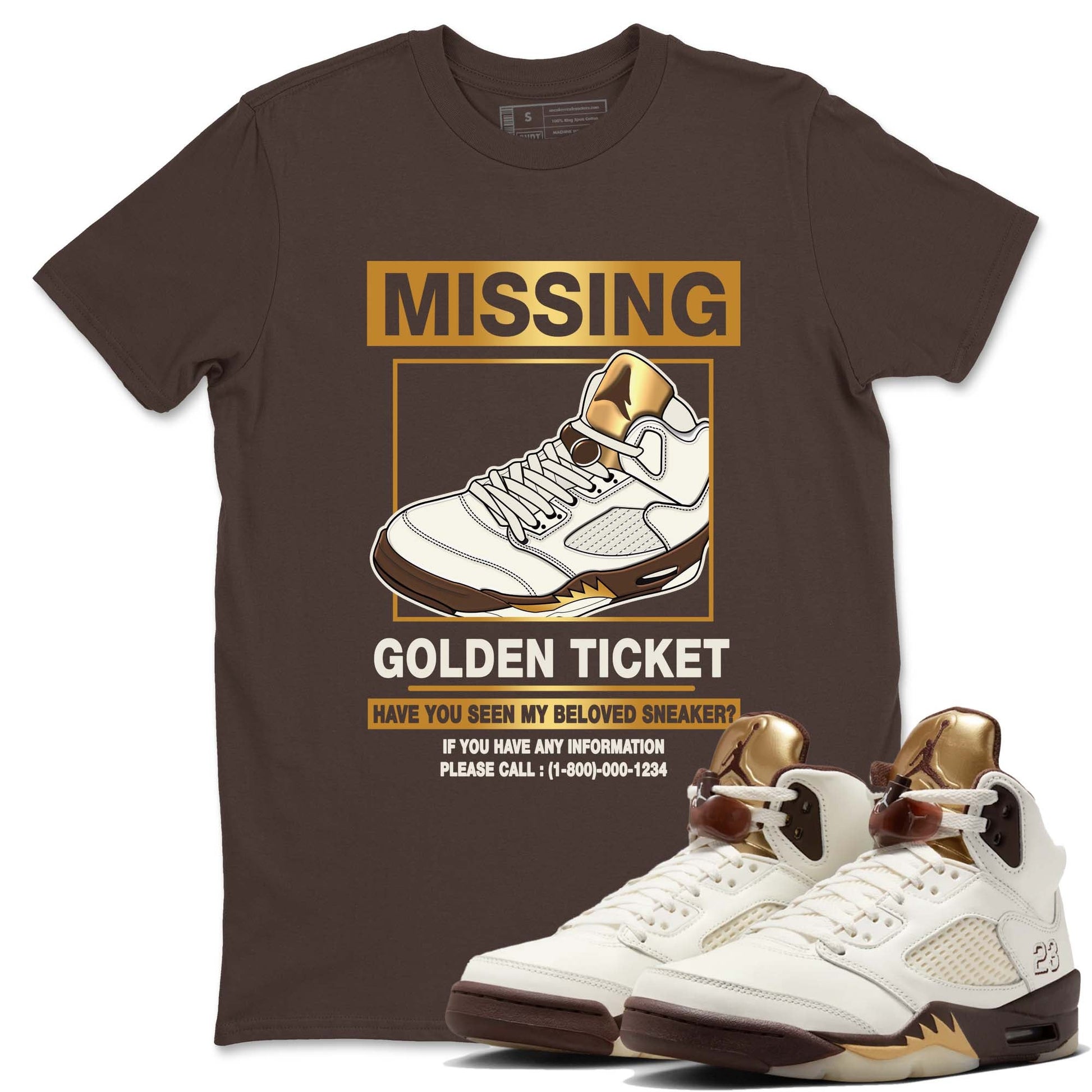 5s Golden Ticket shirts to match jordans Missing Sneaker shirts to match jordans Air Jordan 5 Golden Ticket match shoes to clothes SNRT Sneaker Tees unisex cotton Dark Chocolate 1 shirts