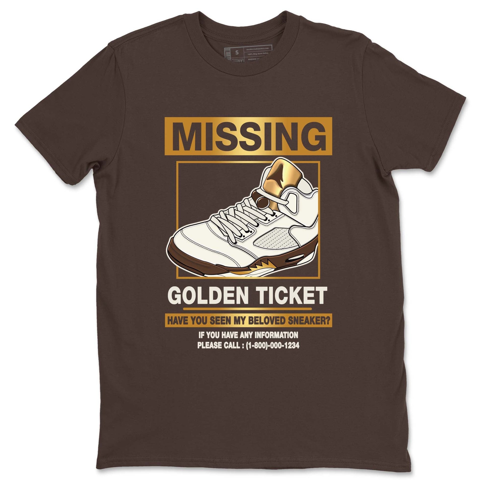 5s Golden Ticket shirts to match jordans Missing Sneaker shirts to match jordans Air Jordan 5 Golden Ticket match shoes to clothes SNRT Sneaker Tees unisex cotton Dark Chocolate 2 shirts