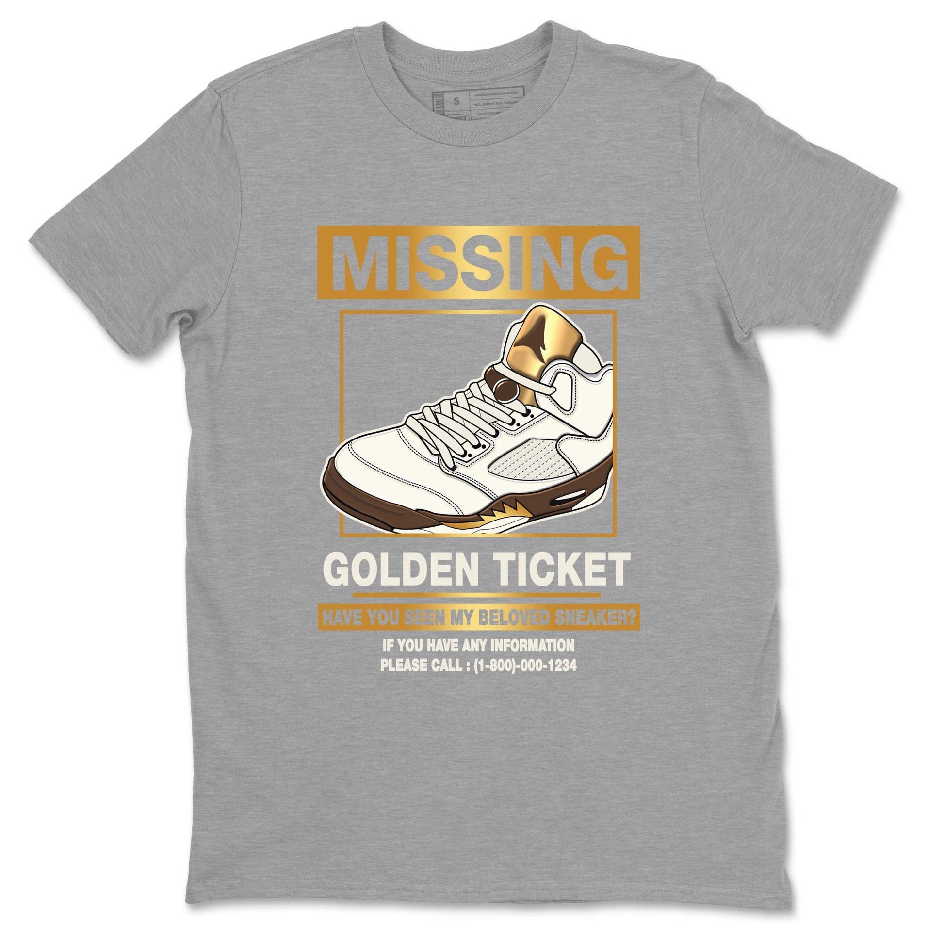 5s Golden Ticket shirts to match jordans Missing Sneaker shirts to match jordans Air Jordan 5 Golden Ticket match shoes to clothes SNRT Sneaker Tees unisex cotton Heather Grey 2 shirts