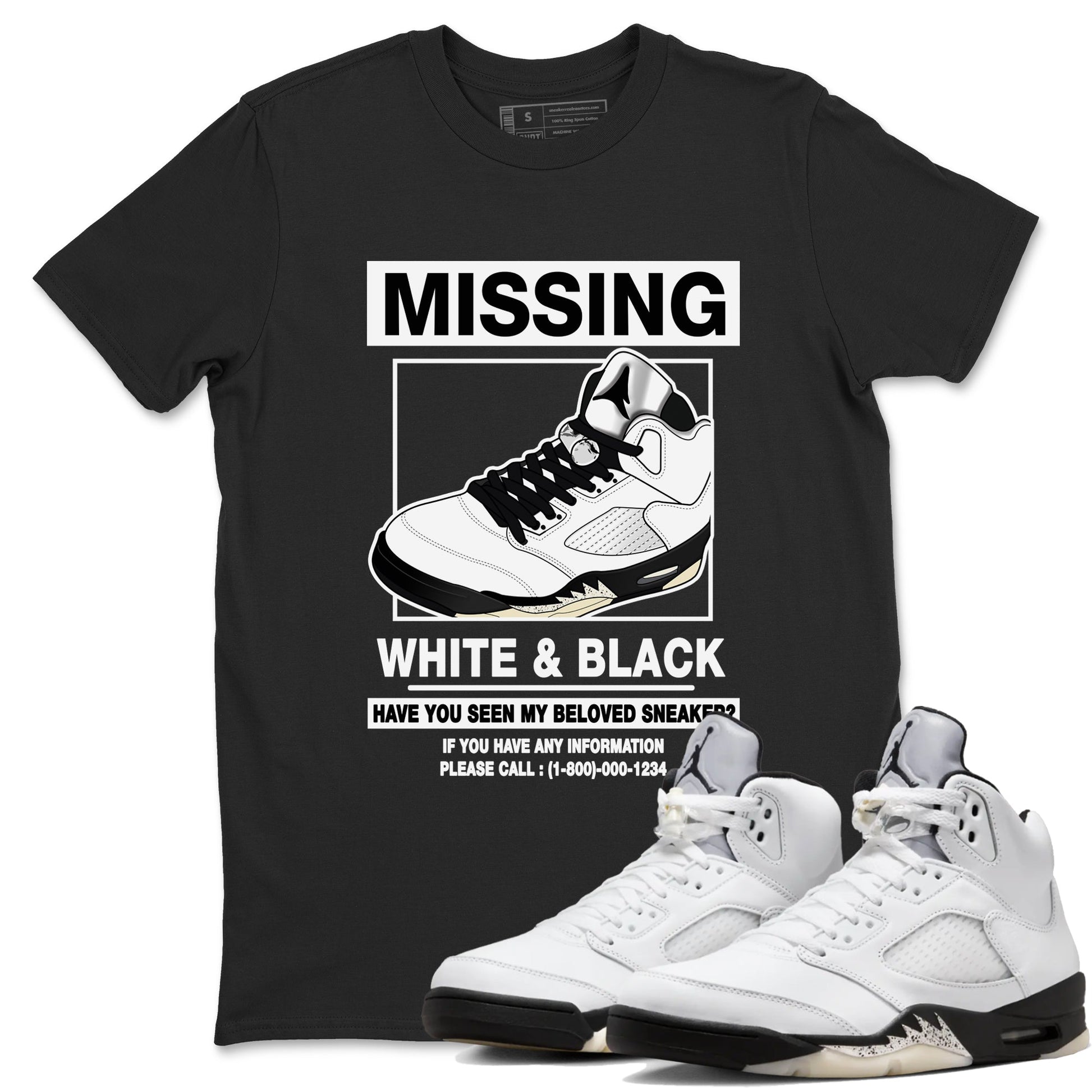 5s White Black shirts to match jordans Missing Sneaker sneaker match tees Air Jordan 5 Retro White Black match shoes to clothes SNRT Sneaker Tees unisex cotton Black 1 shirts