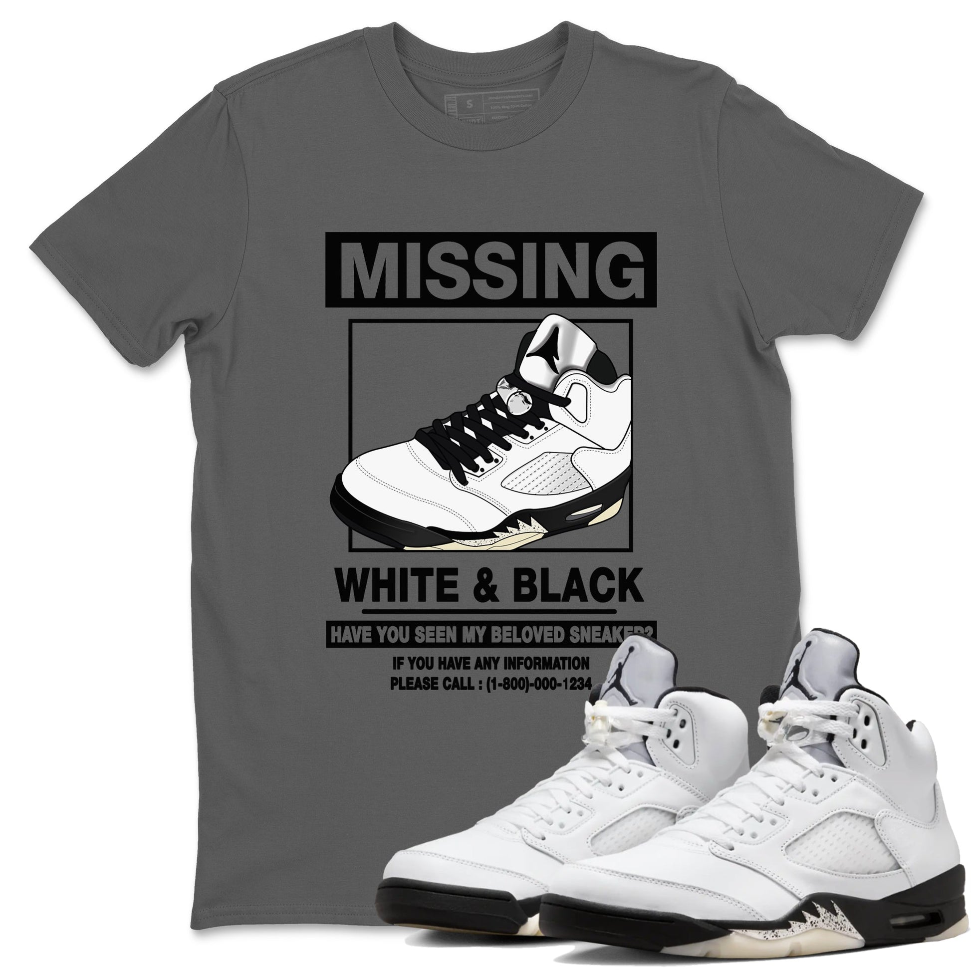 5s White Black shirts to match jordans Missing Sneaker sneaker match tees Air Jordan 5 Retro White Black match shoes to clothes SNRT Sneaker Tees unisex cotton Cool Grey 1 shirts