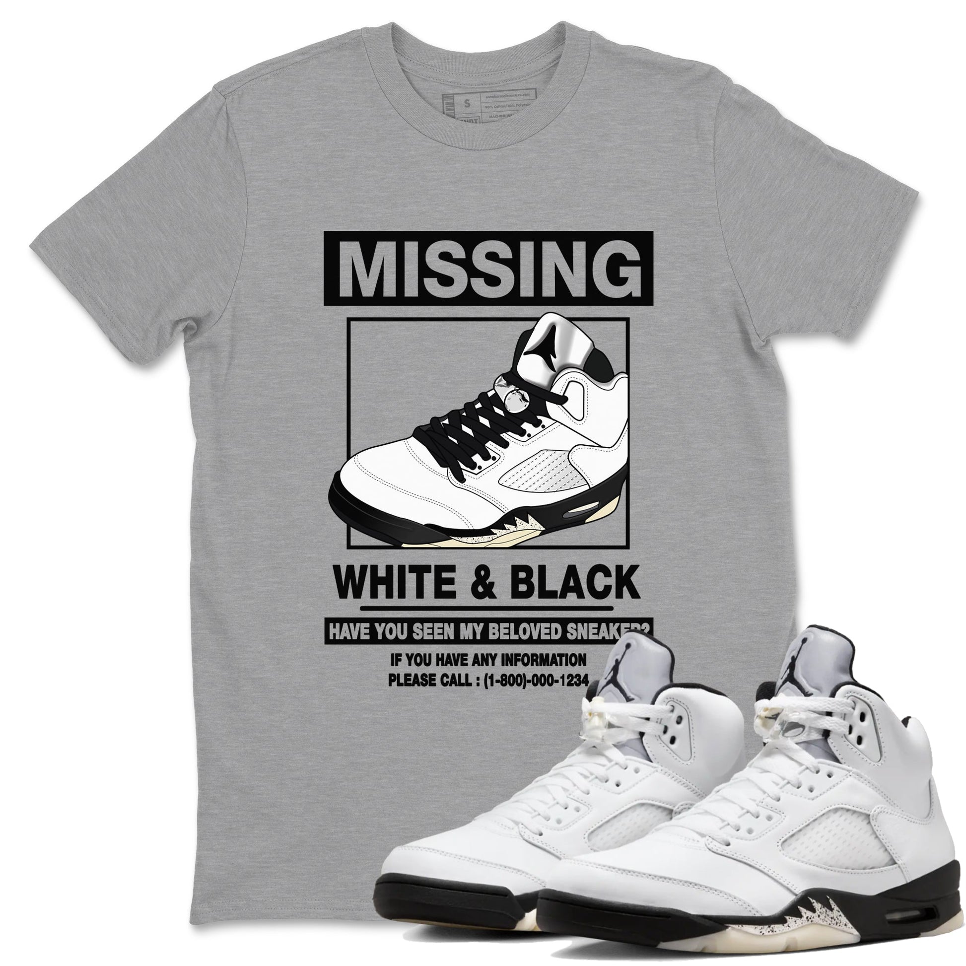 5s White Black shirts to match jordans Missing Sneaker sneaker match tees Air Jordan 5 Retro White Black match shoes to clothes SNRT Sneaker Tees unisex cotton Heather Grey 1 shirts