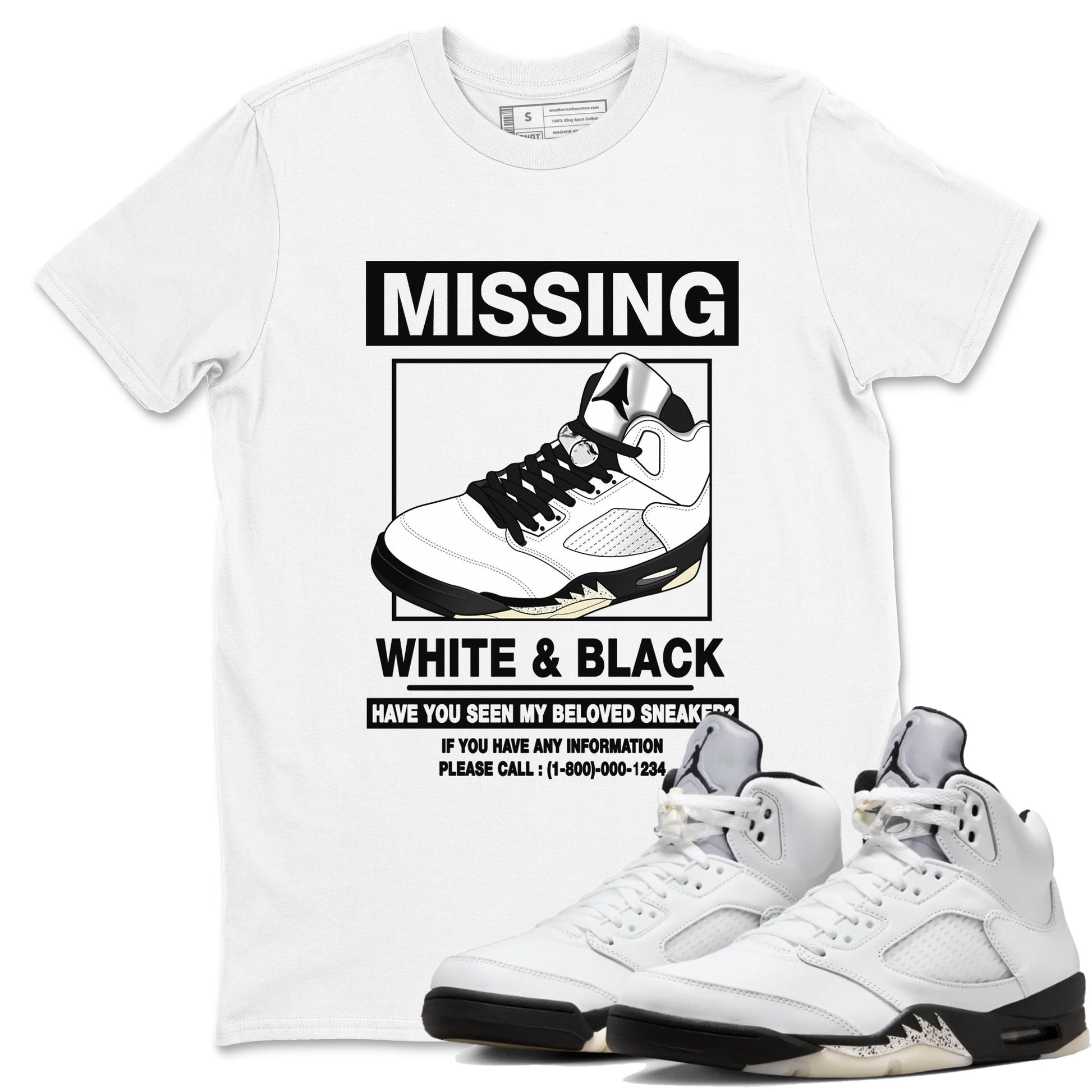 5s White Black shirts to match jordans Missing Sneaker sneaker match tees Air Jordan 5 Retro White Black match shoes to clothes SNRT Sneaker Tees unisex cotton White 1 shirts