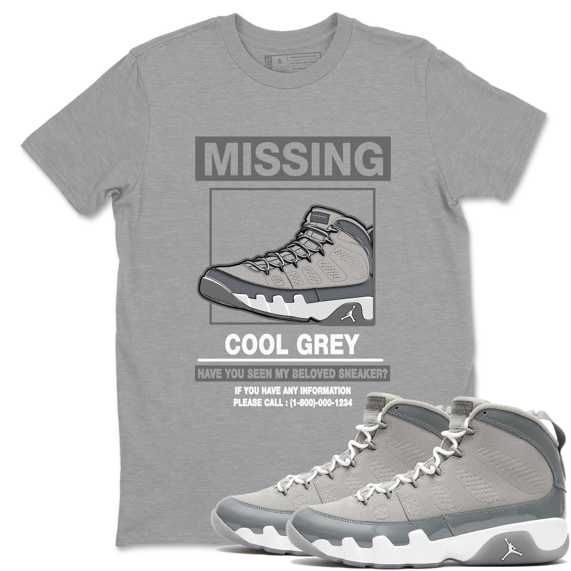 9s Cool Grey shirts to match jordans Missing Sneaker sneaker match tees Air Jordan 9 Retro Cool Grey match shoes to clothes SNRT Sneaker Tees unisex cotton Heather Grey 1 shirts