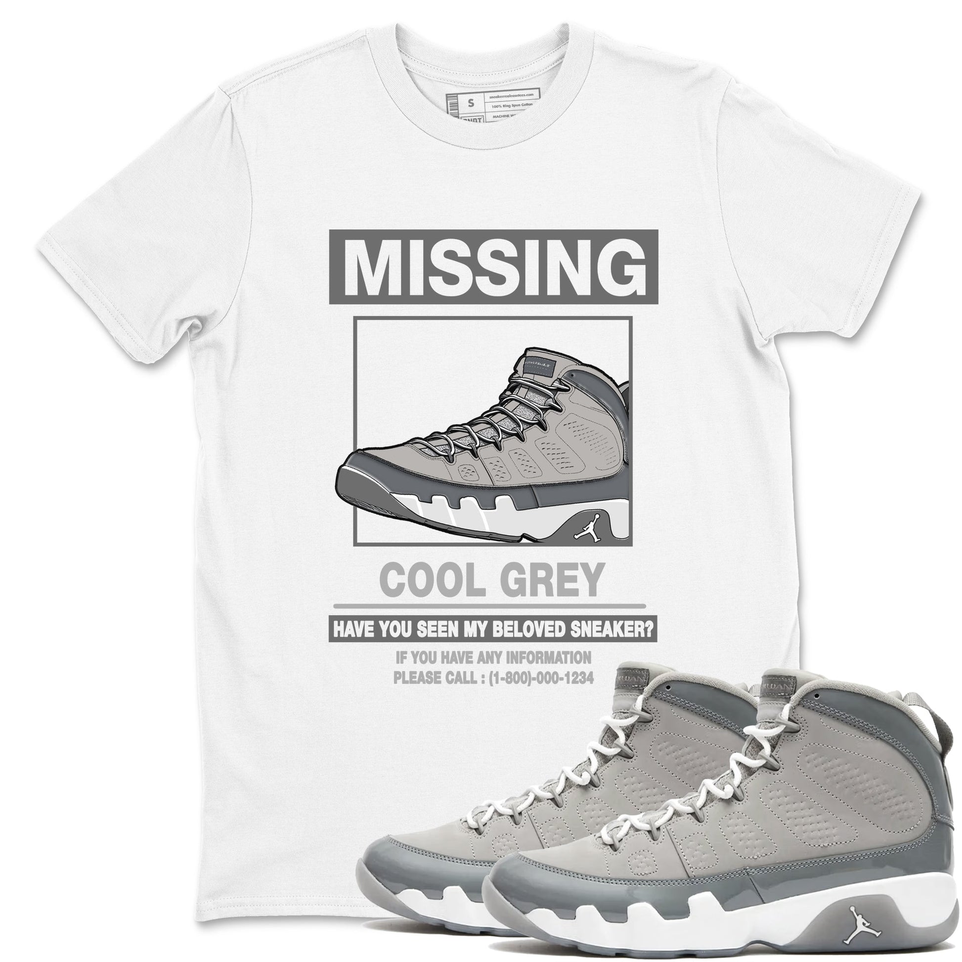 9s Cool Grey shirts to match jordans Missing Sneaker sneaker match tees Air Jordan 9 Retro Cool Grey match shoes to clothes SNRT Sneaker Tees unisex cotton White 1 shirts