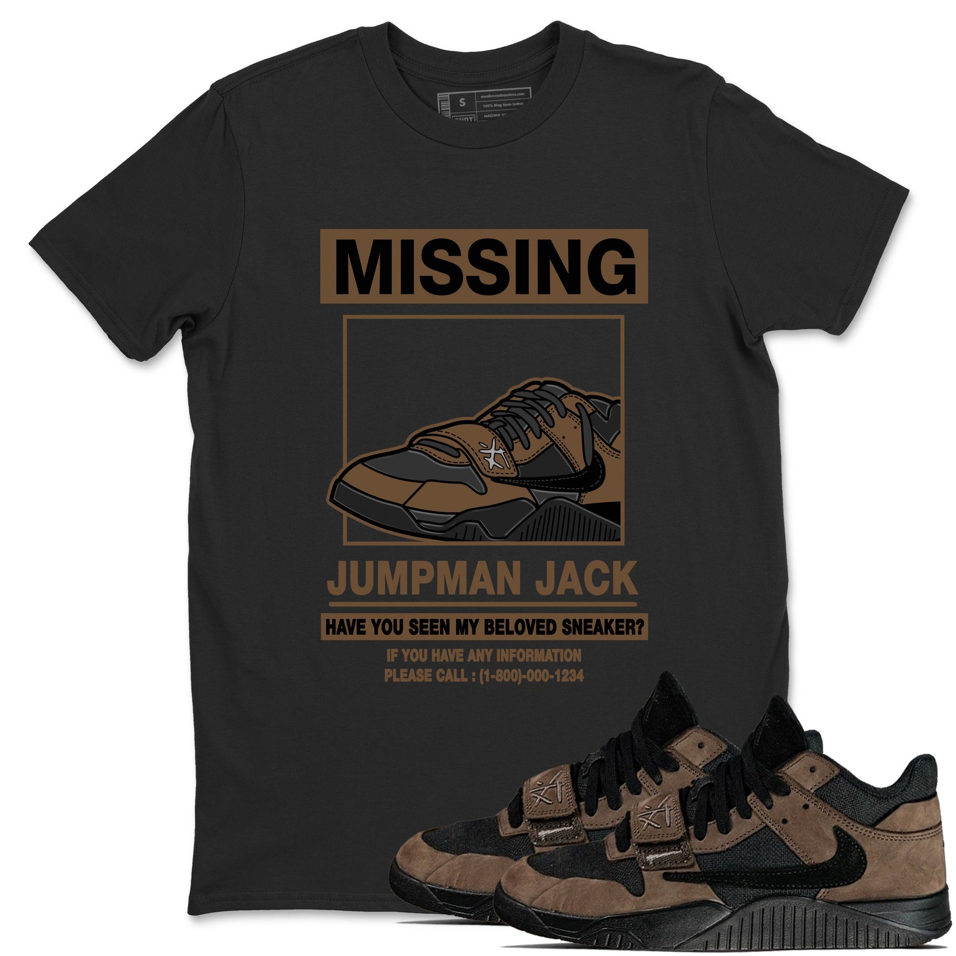 Jordan Jumpman Jack TR Travis Scott Dark Mocha shirts to match jordans Missing Sneaker sneaker match tees Jordan Jumpman Jack Travis Scott Dark Mocha match shoes to clothes SNRT Sneaker Tees unisex cotton Black 1 shirts