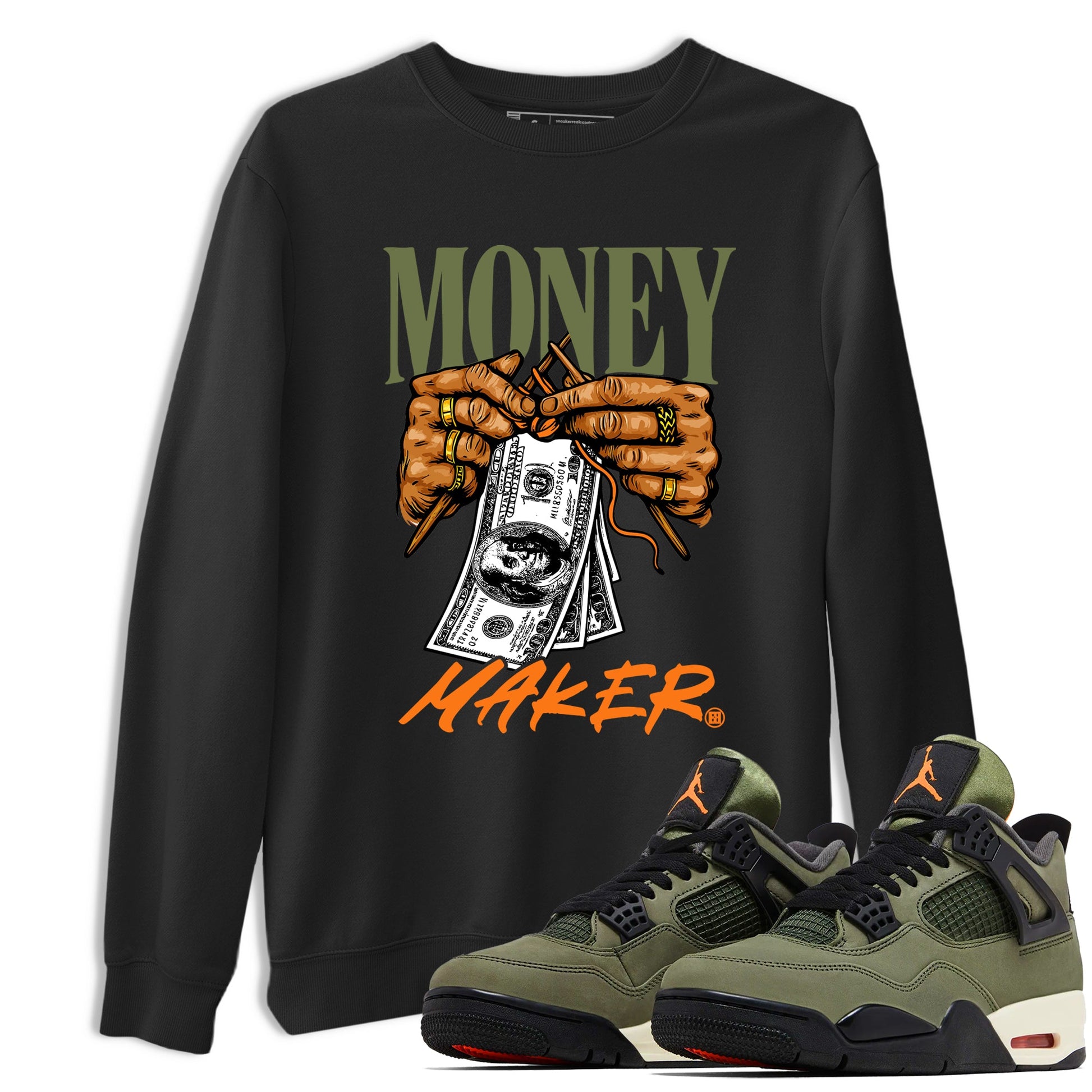 Sneaker match tees – Sneaker Tees To Match Undefeated inspired colorways Air Jordan 4 OG Olive Shoes – Money Maker Tee Black 1