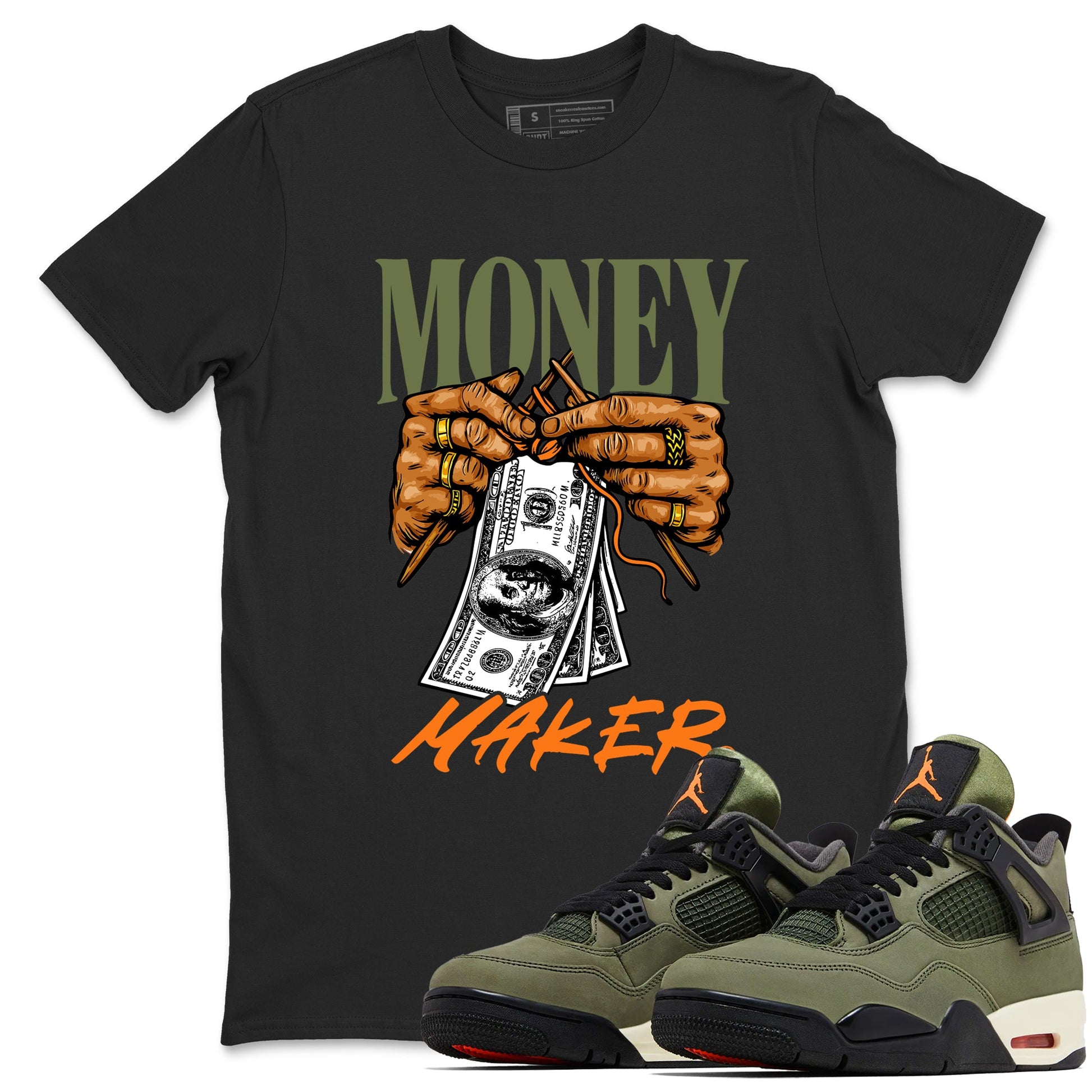Sneaker match tees – Sneaker Tees To Match Undefeated inspired colorways Air Jordan 4 OG Olive Shoes – Money Maker Tee Black 1