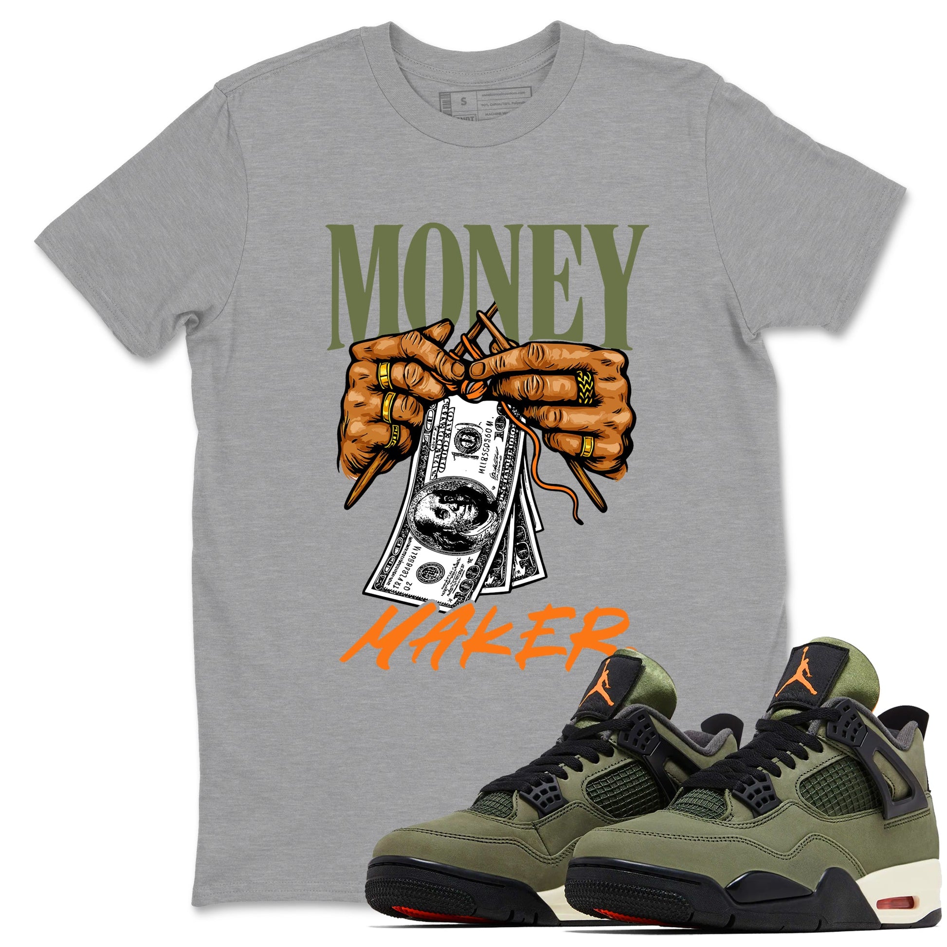 Sneaker match tees – Sneaker Tees To Match Undefeated inspired colorways Air Jordan 4 OG Olive Shoes – Money Maker Tee Heather Grey 1