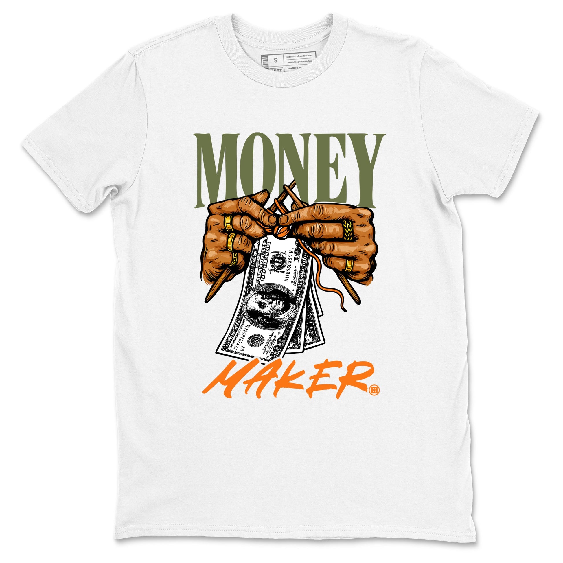 Sneaker match tees – Sneaker Tees To Match Undefeated inspired colorways Air Jordan 4 OG Olive Shoes – Money Maker Tee White 2