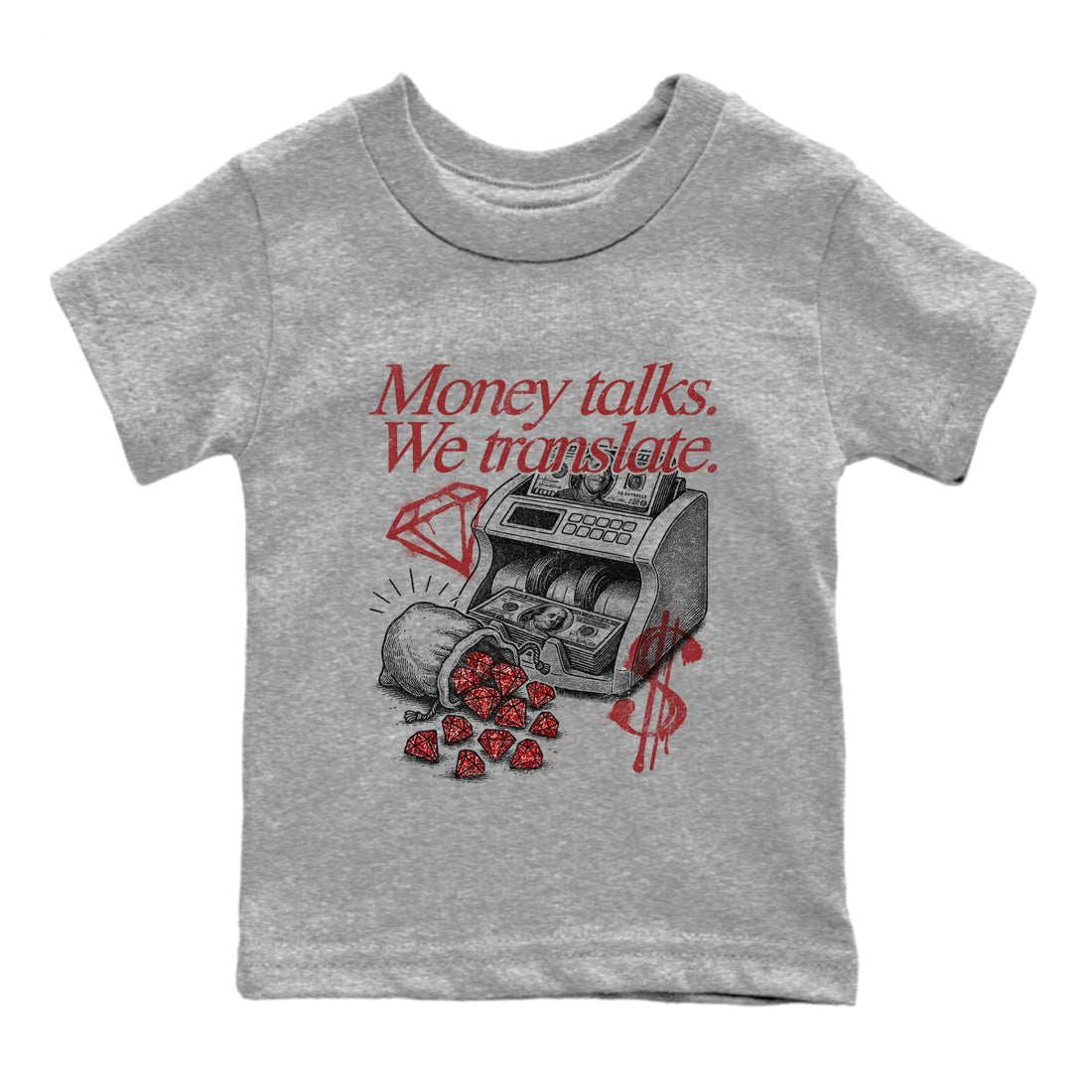 Sneaker match tees – Sneaker Tees To Match Air Foamposite Cough Drop Shoes – Money Talks We Translate Kids T-Shirt Heather Grey 2