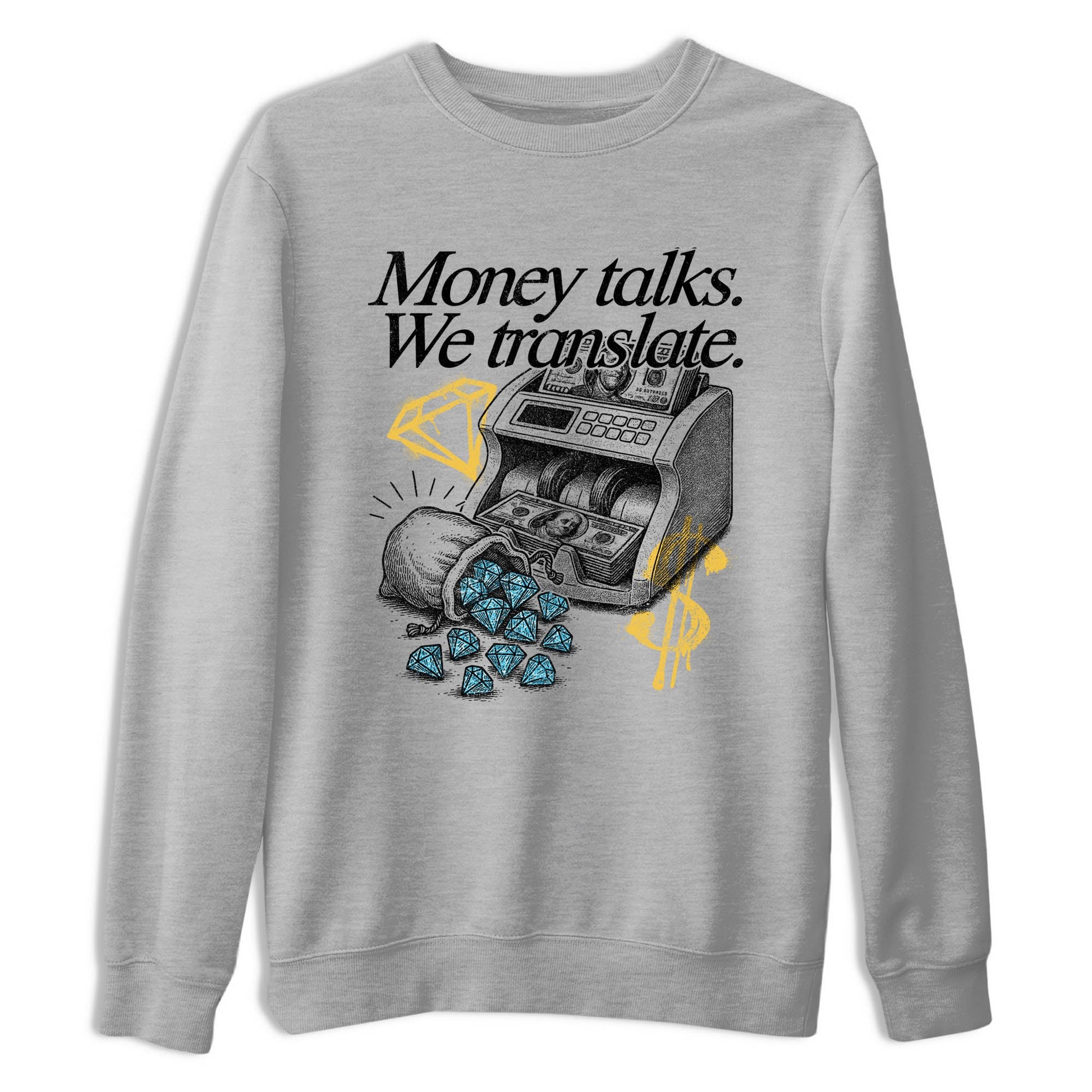 Sneaker Threads – Sneaker Tees To Match Air Jordan 11 Retro Gamma – Money Talks We Translate Graphic Tee Heather Grey 2. Perfect for Jordan releases 2025 colorways.