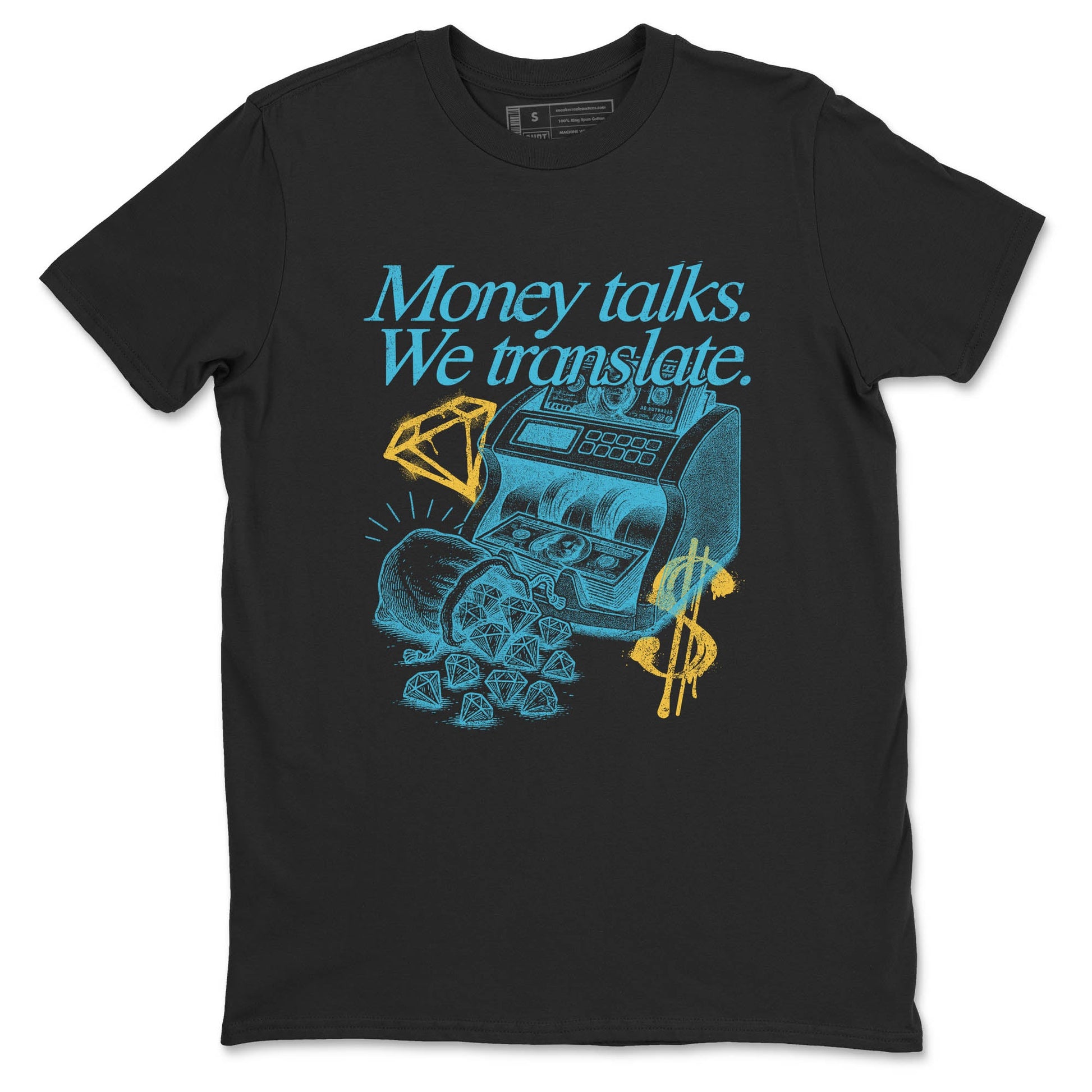 Sneaker Threads – Sneaker Tees To Match Air Jordan 11 Retro Gamma – Money Talks We Translate Graphic Tee Black 2. Perfect for Jordan releases 2025 colorways.