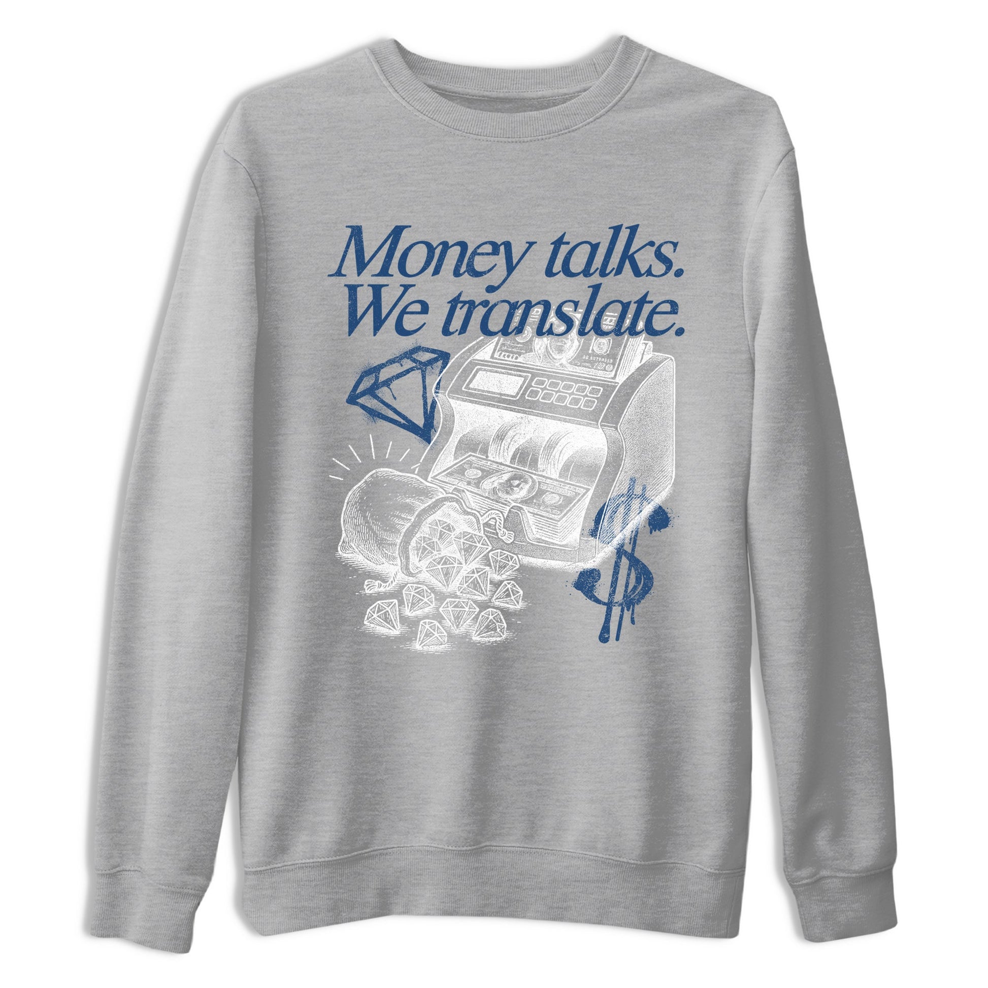 Sneaker match tees – Sneaker Tees To Match Air Jordan 12 French Blue Shoes – Money Talks We Translate Tee Heather Grey 2