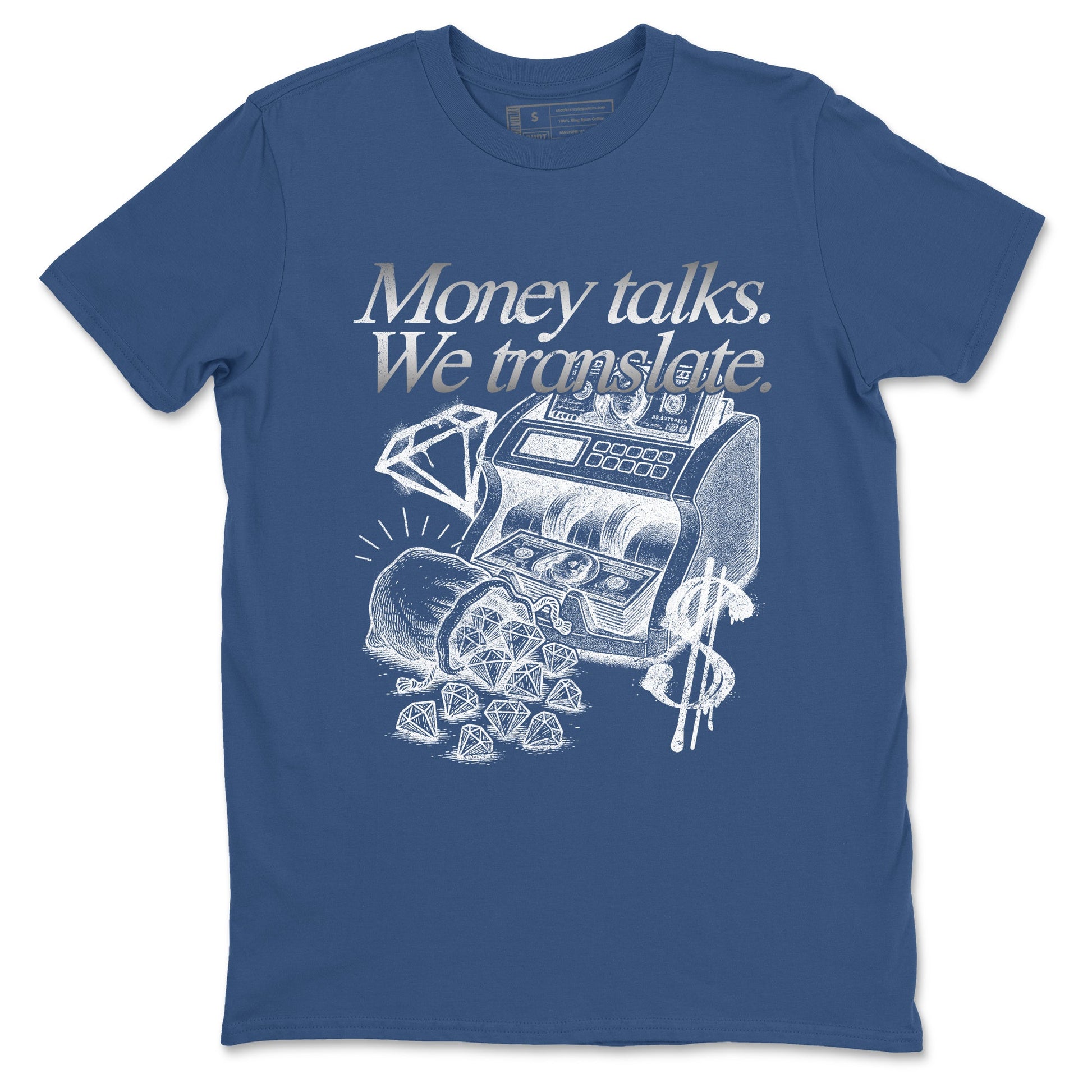 Sneaker match tees – Sneaker Tees To Match Air Jordan 12 French Blue Shoes – Money Talks We Translate Tee Denim Blue 2