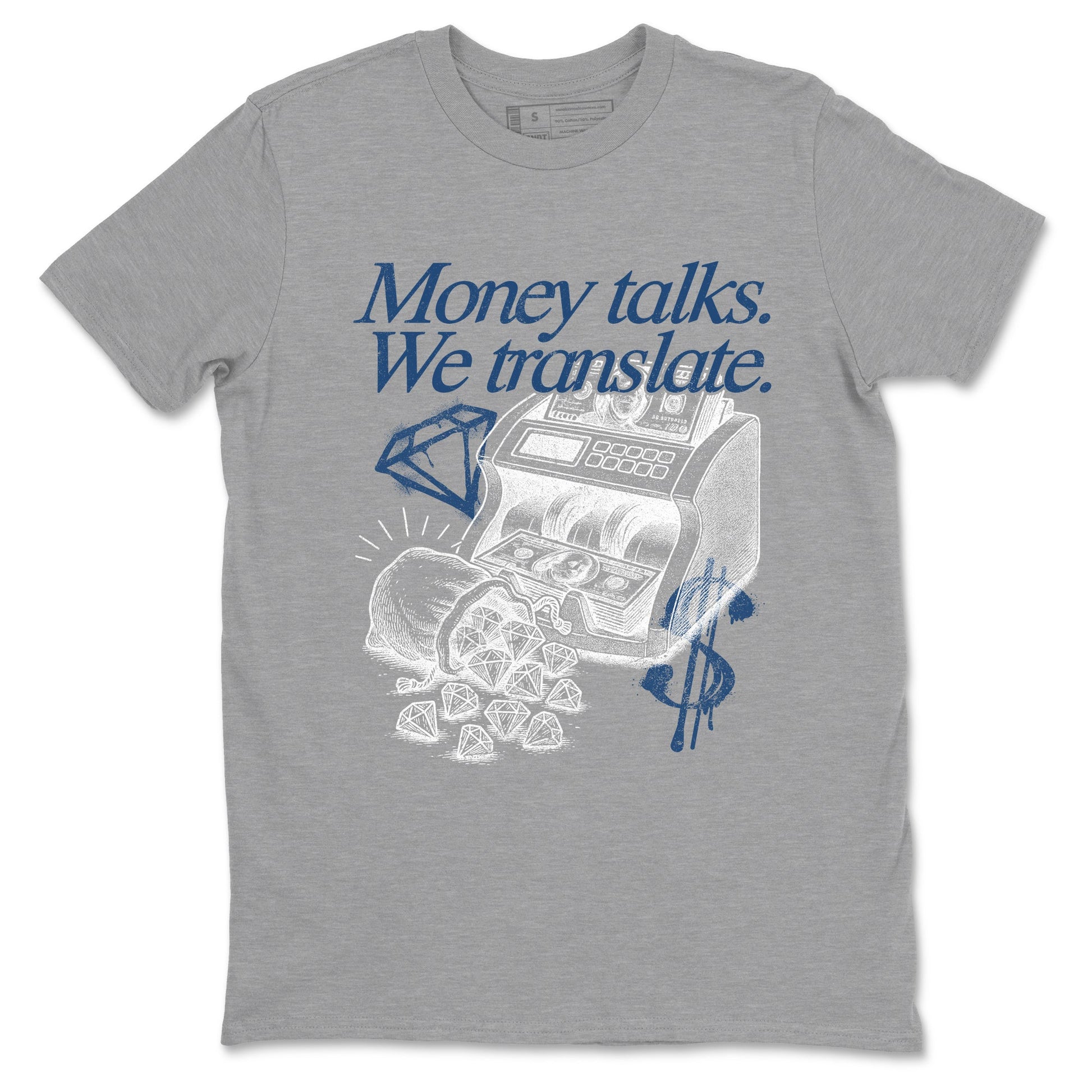 Sneaker match tees – Sneaker Tees To Match Air Jordan 12 French Blue Shoes – Money Talks We Translate Tee Heather Grey 2