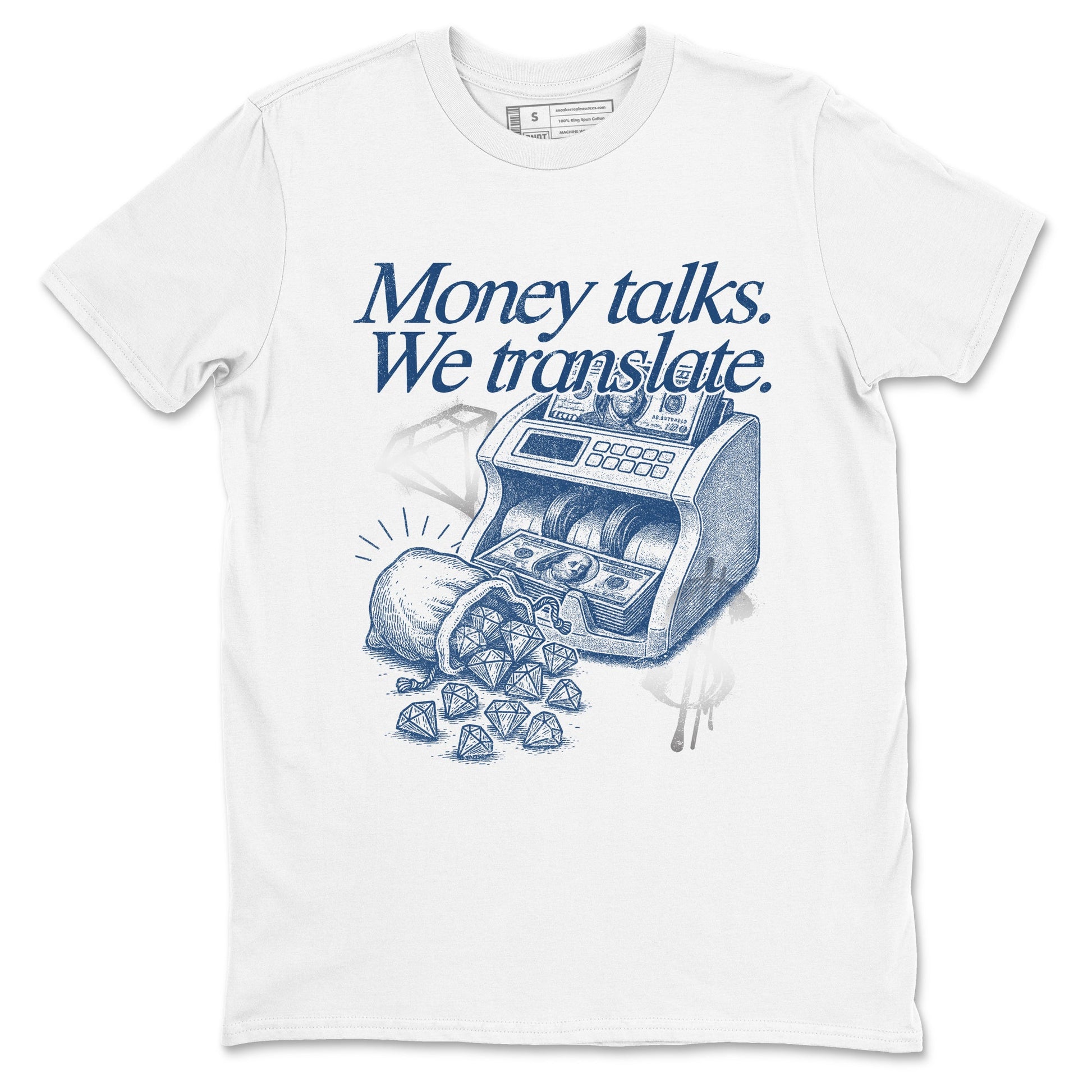 Sneaker match tees – Sneaker Tees To Match Air Jordan 12 French Blue Shoes – Money Talks We Translate Tee White 2