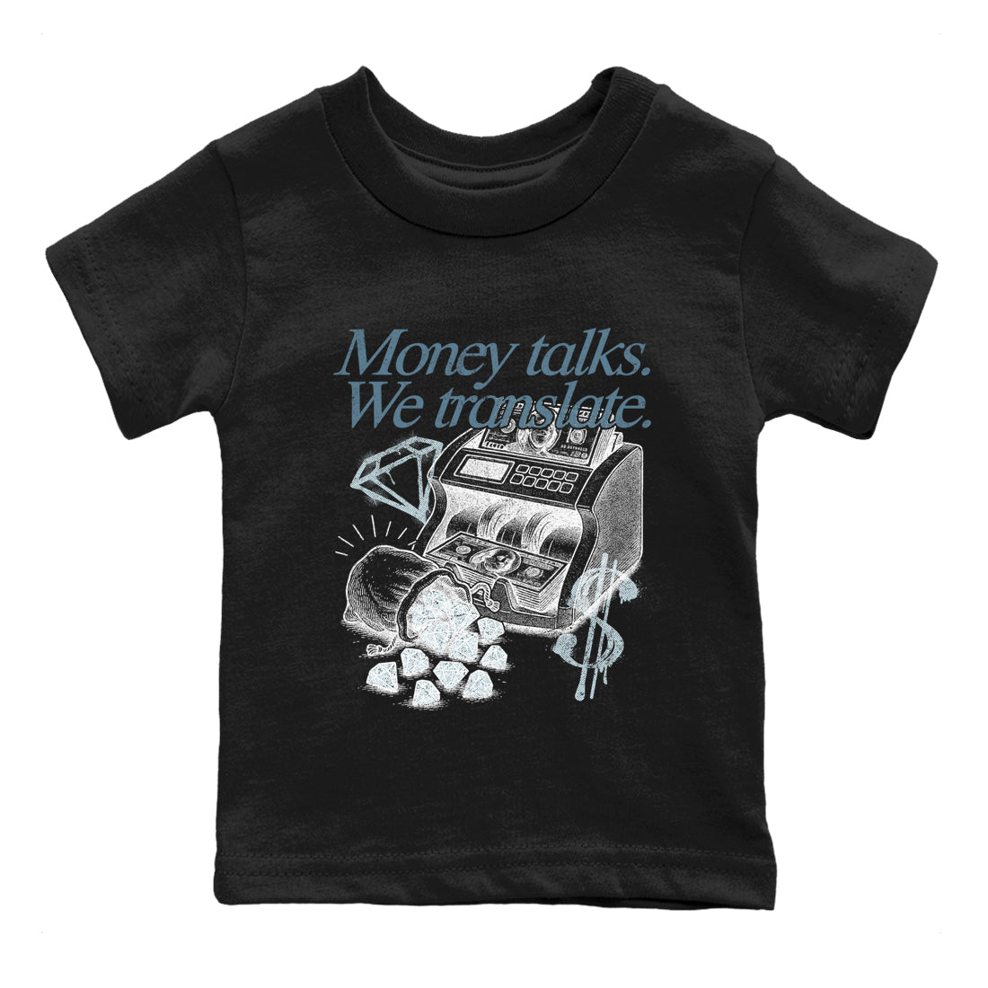 Sneaker match tees – Sneaker Tees To Match 4s Worn Blue Air Jordan 4 Denim Shoes – Money Talks We Translate Kids T-Shirt Black 2
