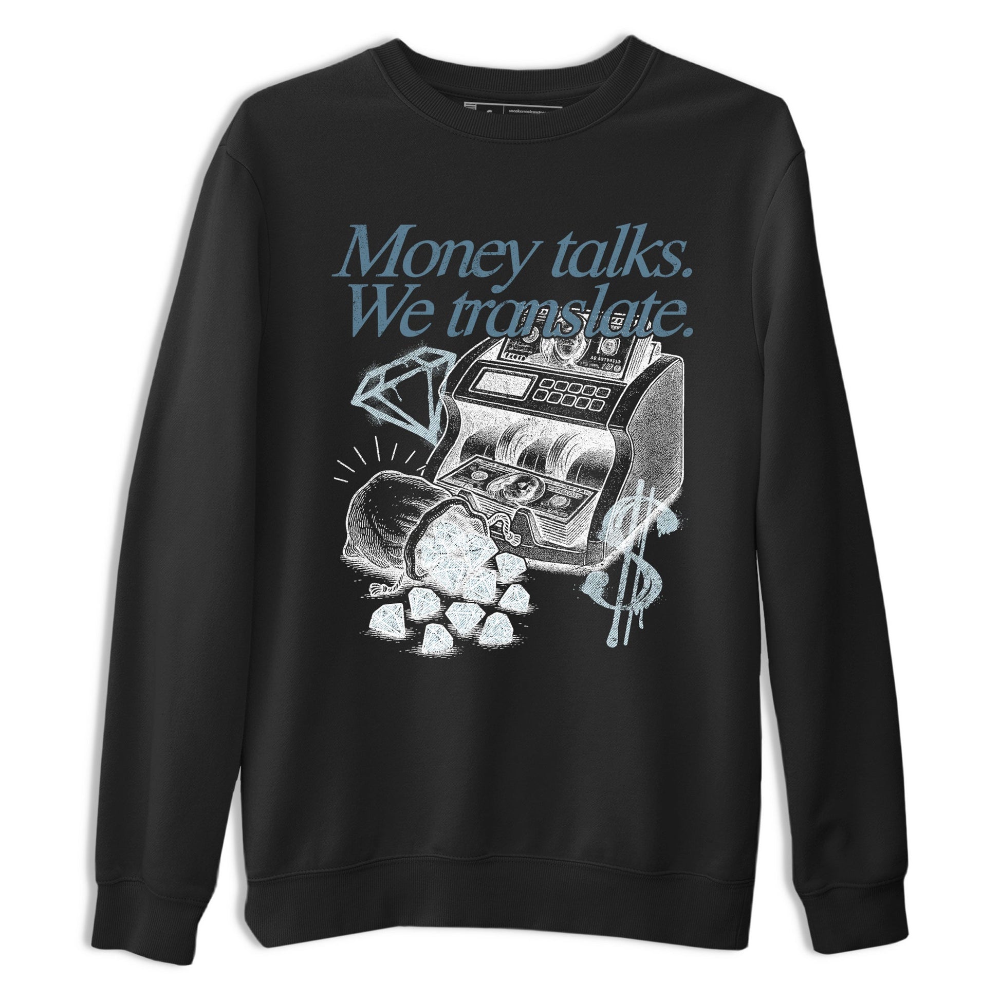 Sneaker match tees – Sneaker Tees To Match 4s Worn Blue Air Jordan 4 Denim Shoes – Money Talks We Translate Tee Black 2