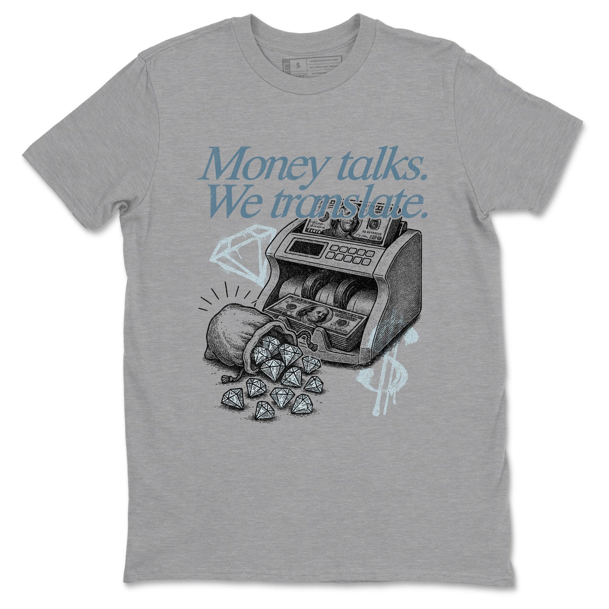 Sneaker match tees – Sneaker Tees To Match 4s Worn Blue Air Jordan 4 Denim Shoes – Money Talks We Translate Tee Heather Grey 2