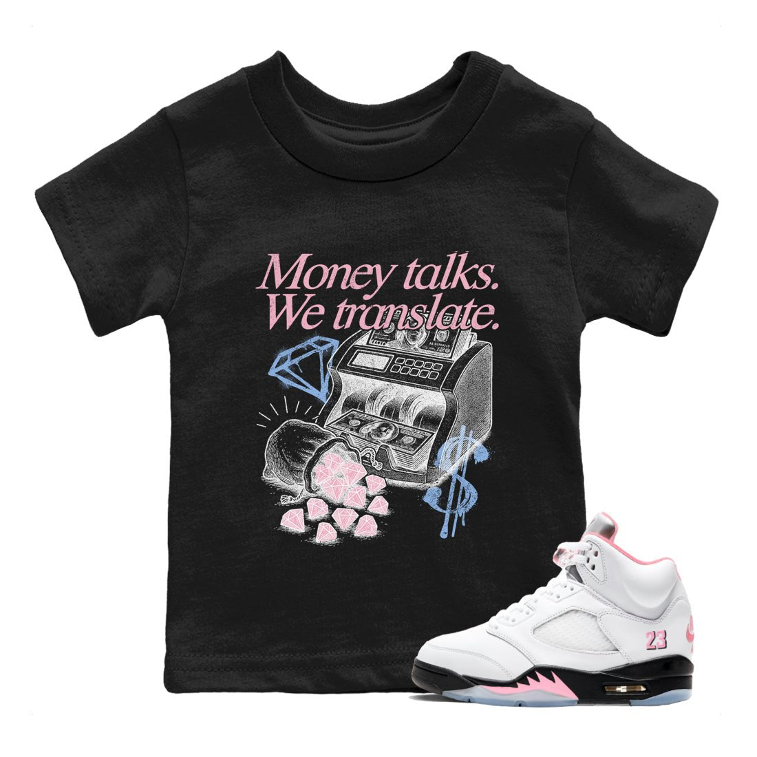 Sneaker match tees – Sneaker Tees To Match Air Jordan 5 35th Anniversary Shoes – Money Talks We Translate Kids T-Shirt Black 1