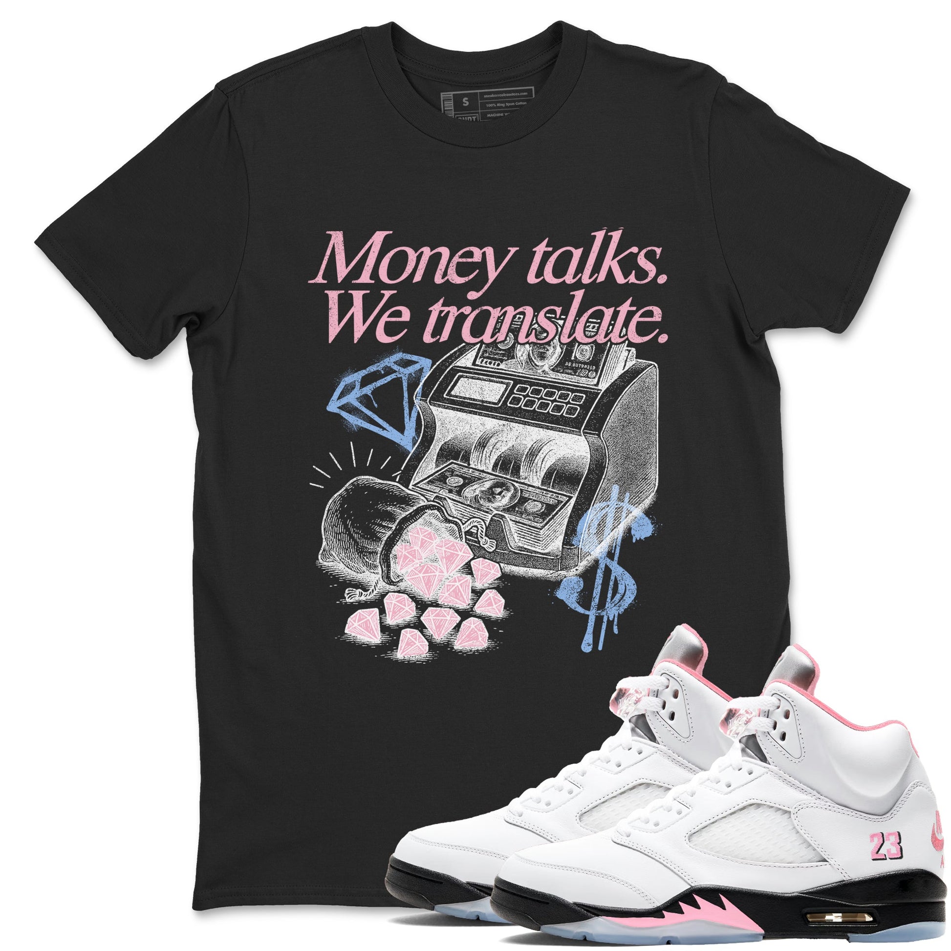 Sneaker match tees – Sneaker Tees To Match Air Jordan 5 35th Anniversary Shoes – Money Talks We Translate Tee Black 1