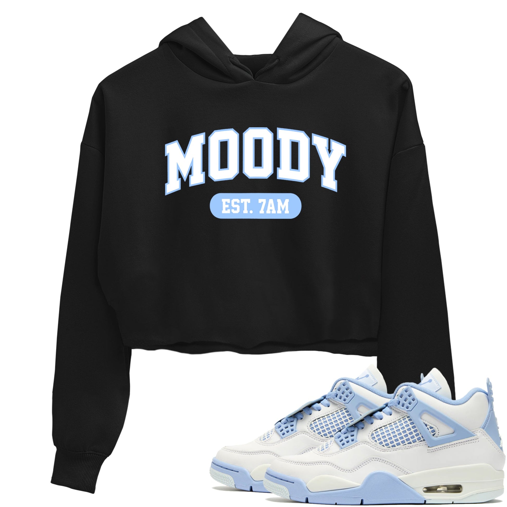 Moody womens crop tee made to vibe with the Air Jordan 4 Aluminum sneakers — the perfect match in Black 1.