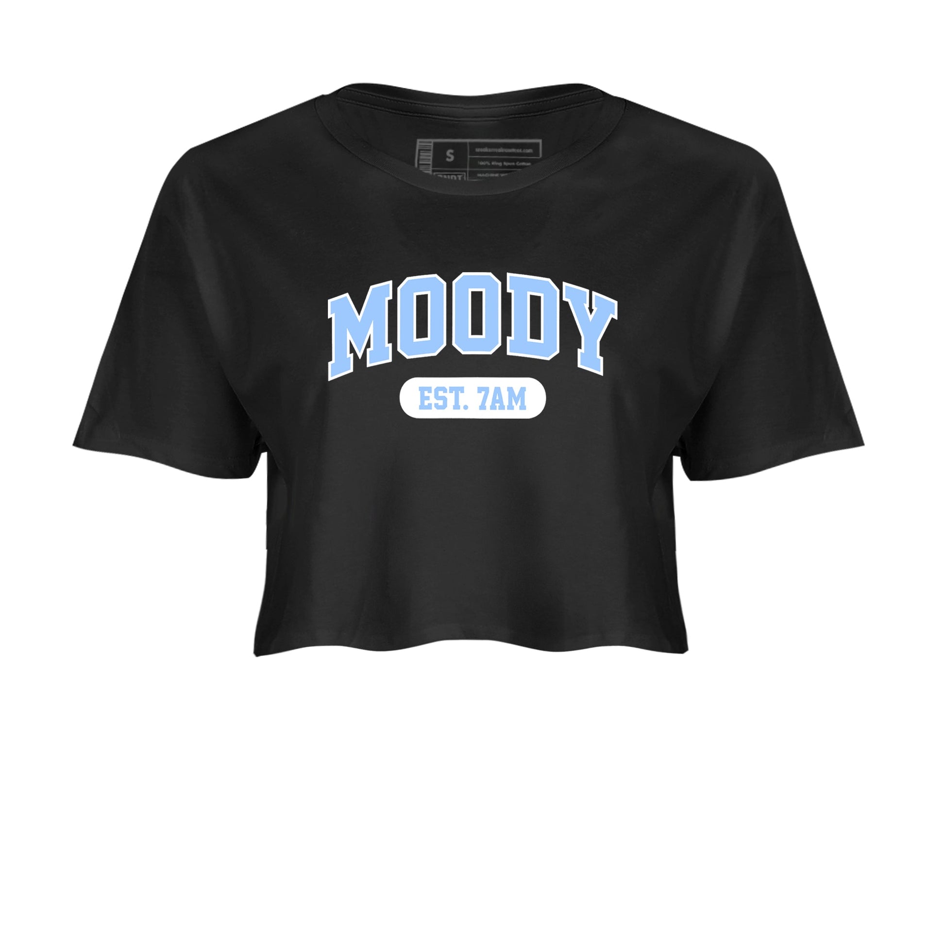Moody womens crop tee made to vibe with the Air Jordan 4 Aluminum sneakers — the perfect match in Black 2.