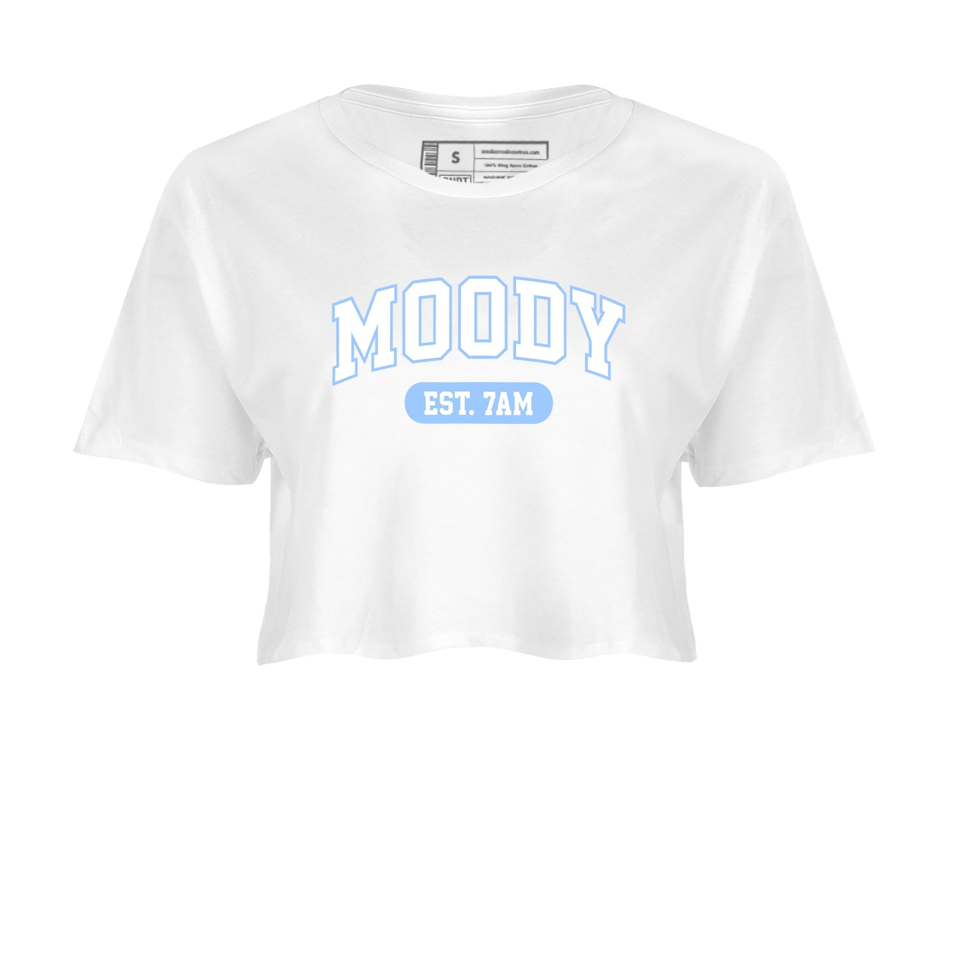 Moody womens crop tee made to vibe with the Air Jordan 4 Aluminum sneakers — the perfect match in White 2.