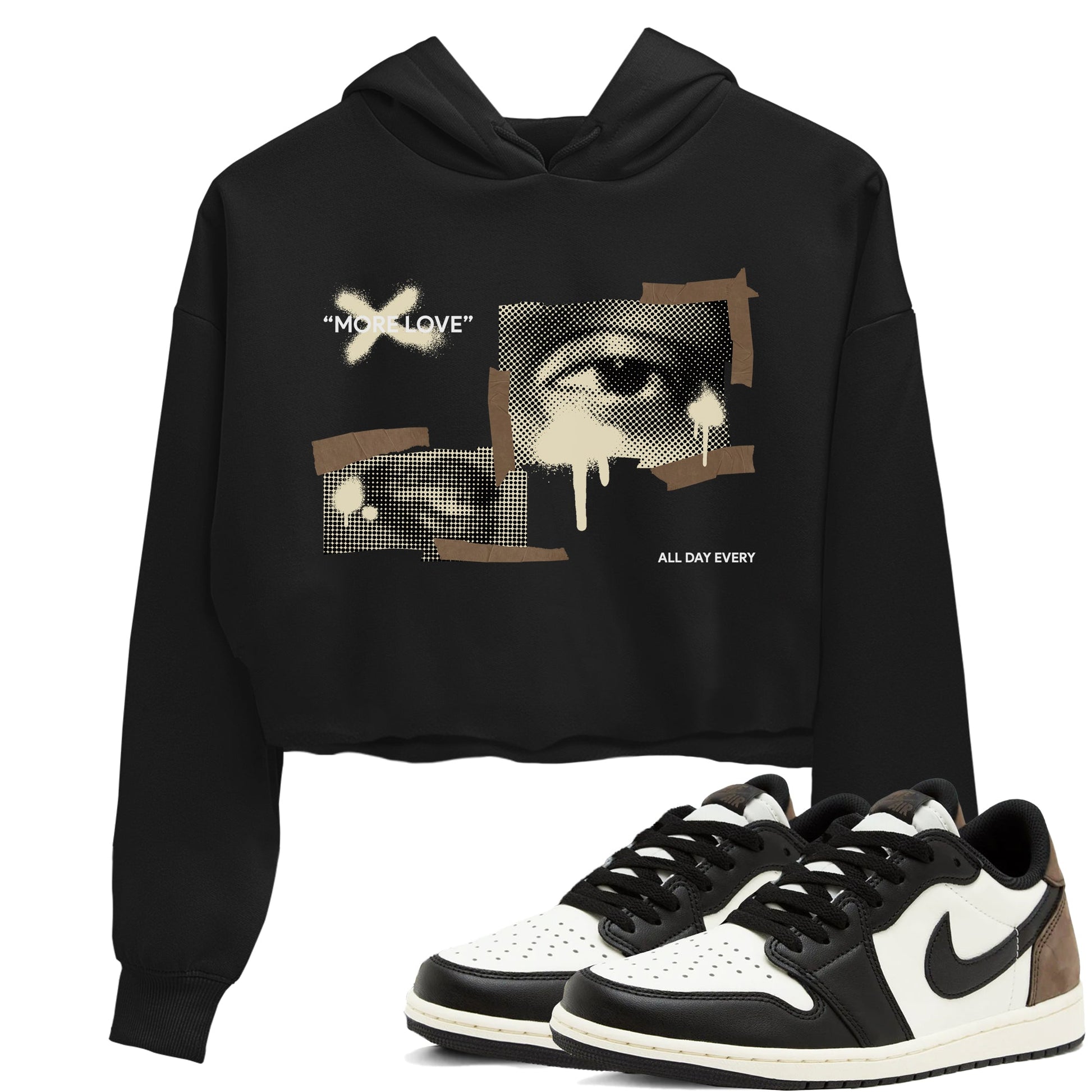 1s Low OG Mocha shirts to match jordans More Love sneaker match tees Air Jordan 1 Mocha match shoes to clothes SNRT Sneaker Tees unisex cotton Black 1 crop tee