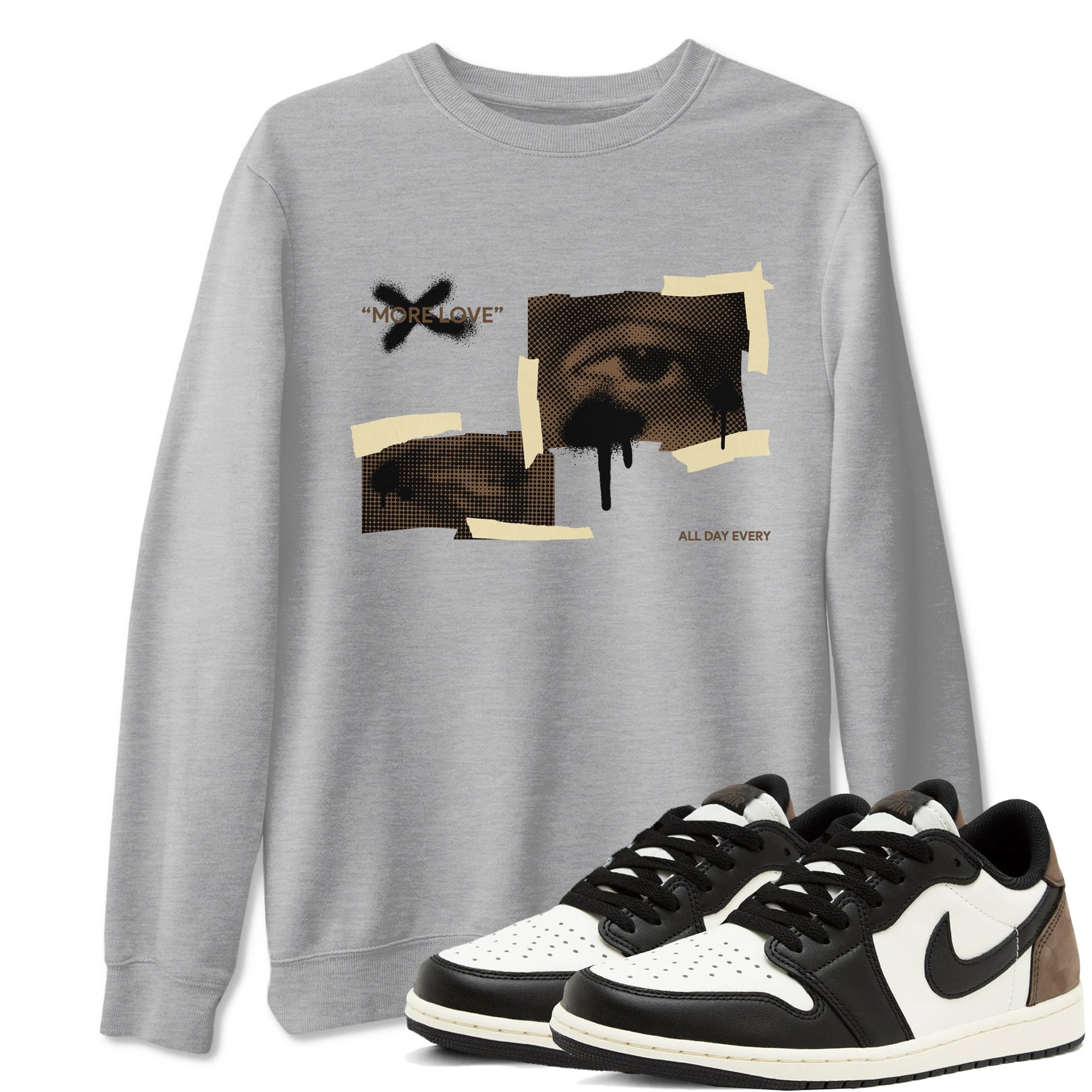 1s Low OG Mocha shirts to match jordans More Love sneaker match tees Air Jordan 1 Mocha match shoes to clothes SNRT Sneaker Tees unisex cotton Heather Grey 1 shirts