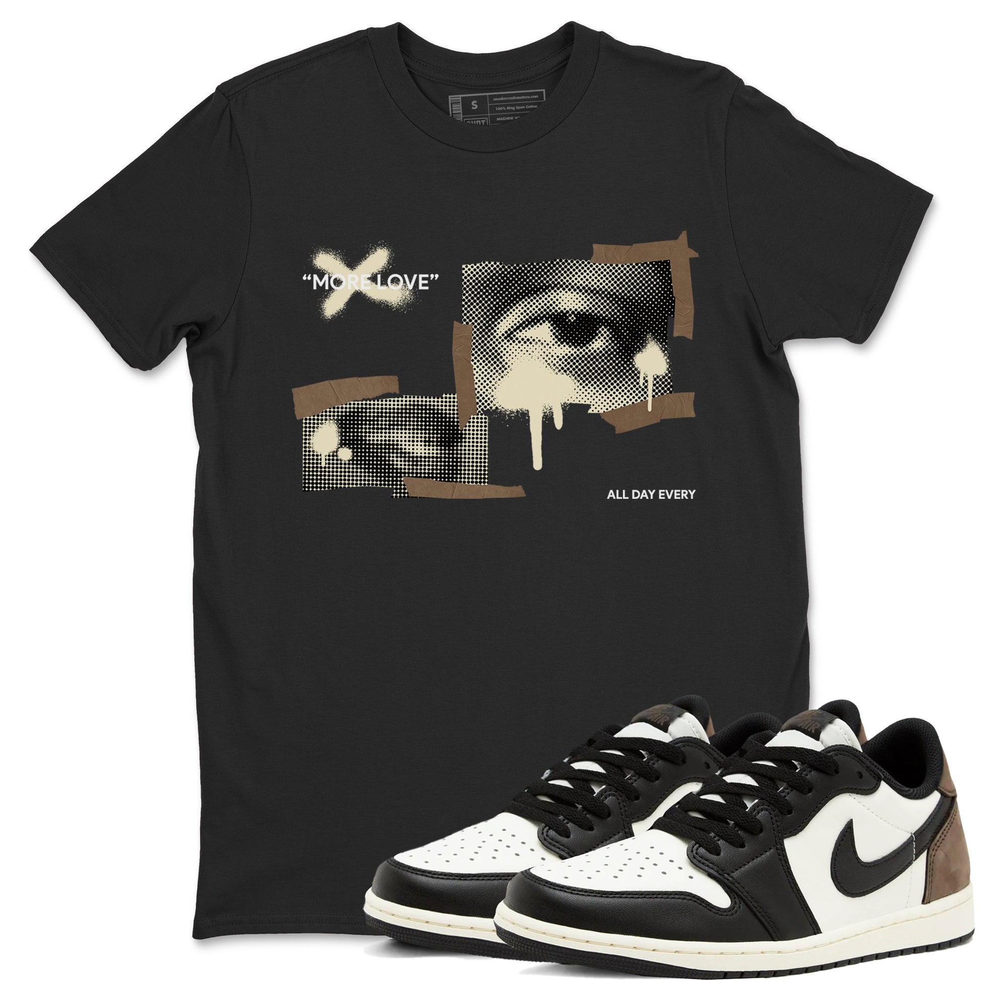 1s Low OG Mocha shirts to match jordans More Love sneaker match tees Air Jordan 1 Mocha match shoes to clothes SNRT Sneaker Tees unisex cotton Black 1 shirts