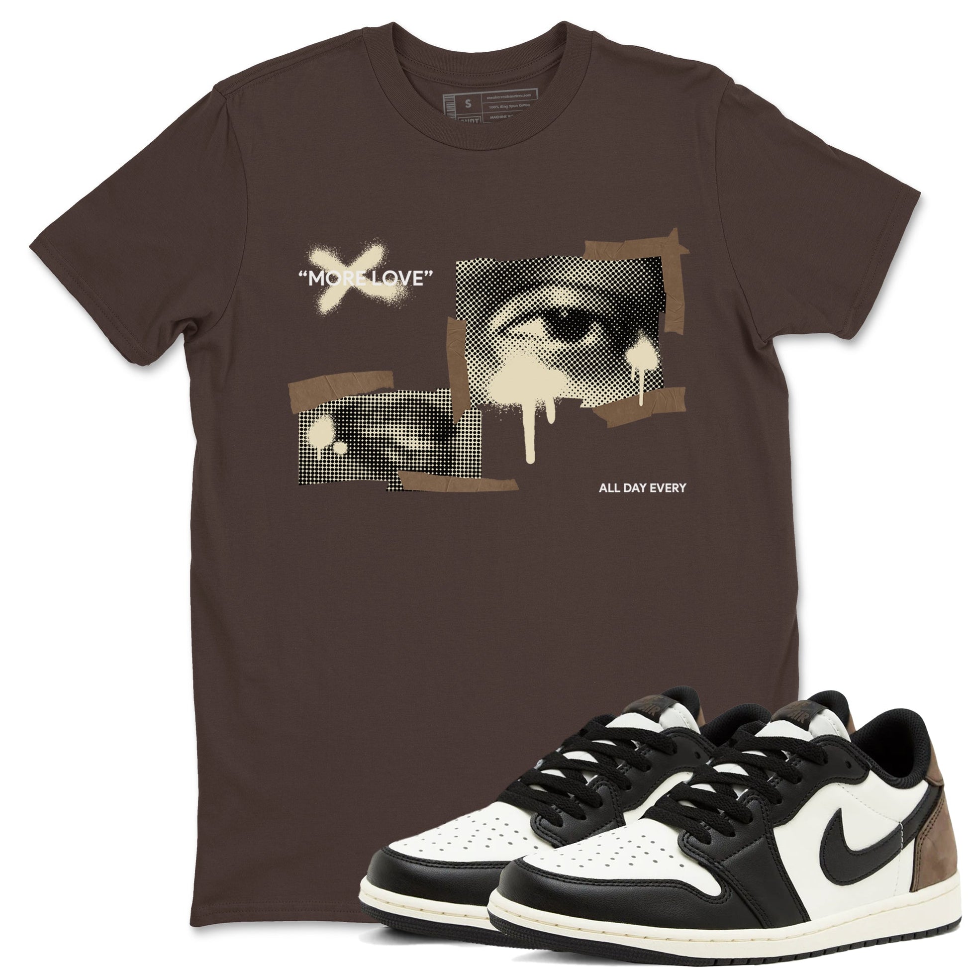 1s Low OG Mocha shirts to match jordans More Love sneaker match tees Air Jordan 1 Mocha match shoes to clothes SNRT Sneaker Tees unisex cotton Dark Chocolate 1 shirts