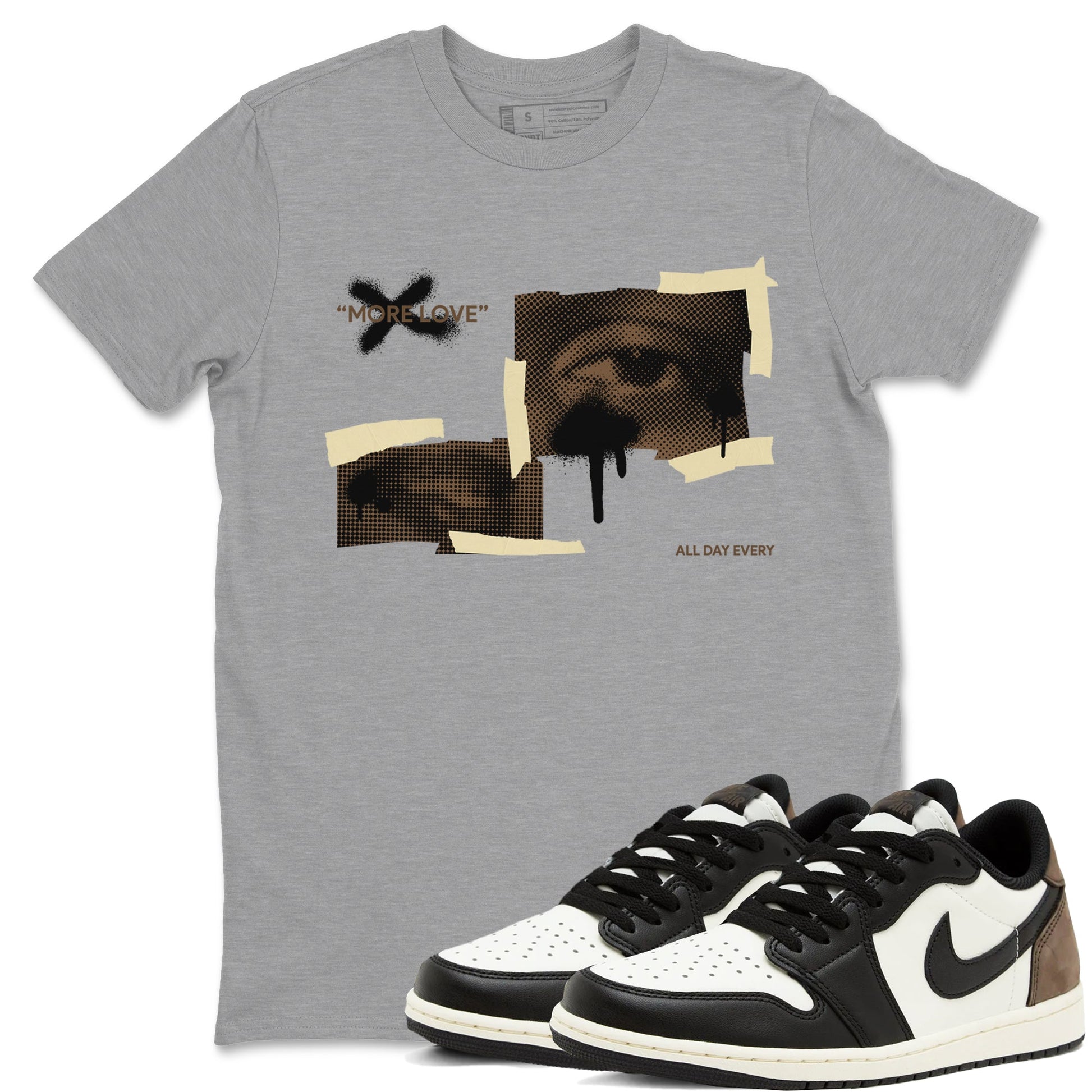 1s Low OG Mocha shirts to match jordans More Love sneaker match tees Air Jordan 1 Mocha match shoes to clothes SNRT Sneaker Tees unisex cotton Heather Grey 1 shirts