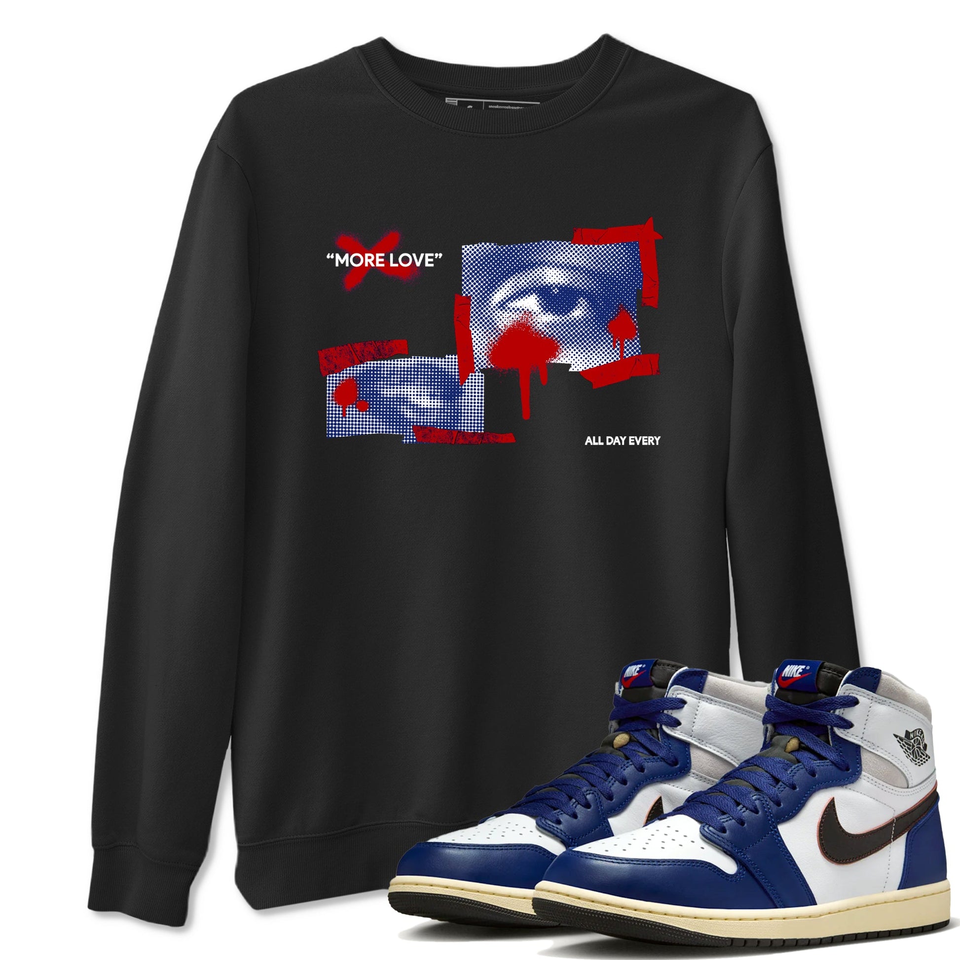 1s Rare Air shirts to match jordans More Love sneaker match tees Air Jordan 1 High OG Rare Air Deep Royal Blue match shoes to clothes SNRT Sneaker Tees unisex cotton Black 1 shirts