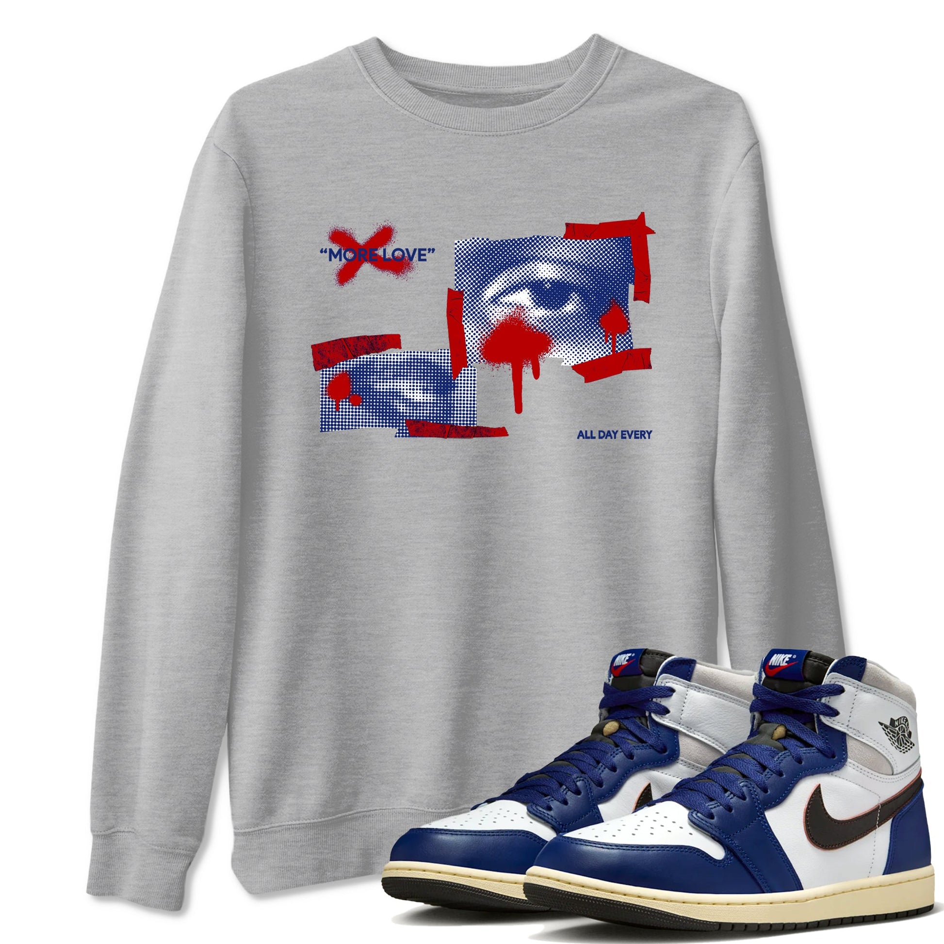 1s Rare Air shirts to match jordans More Love sneaker match tees Air Jordan 1 High OG Rare Air Deep Royal Blue match shoes to clothes SNRT Sneaker Tees unisex cotton Heather Grey 1 shirts
