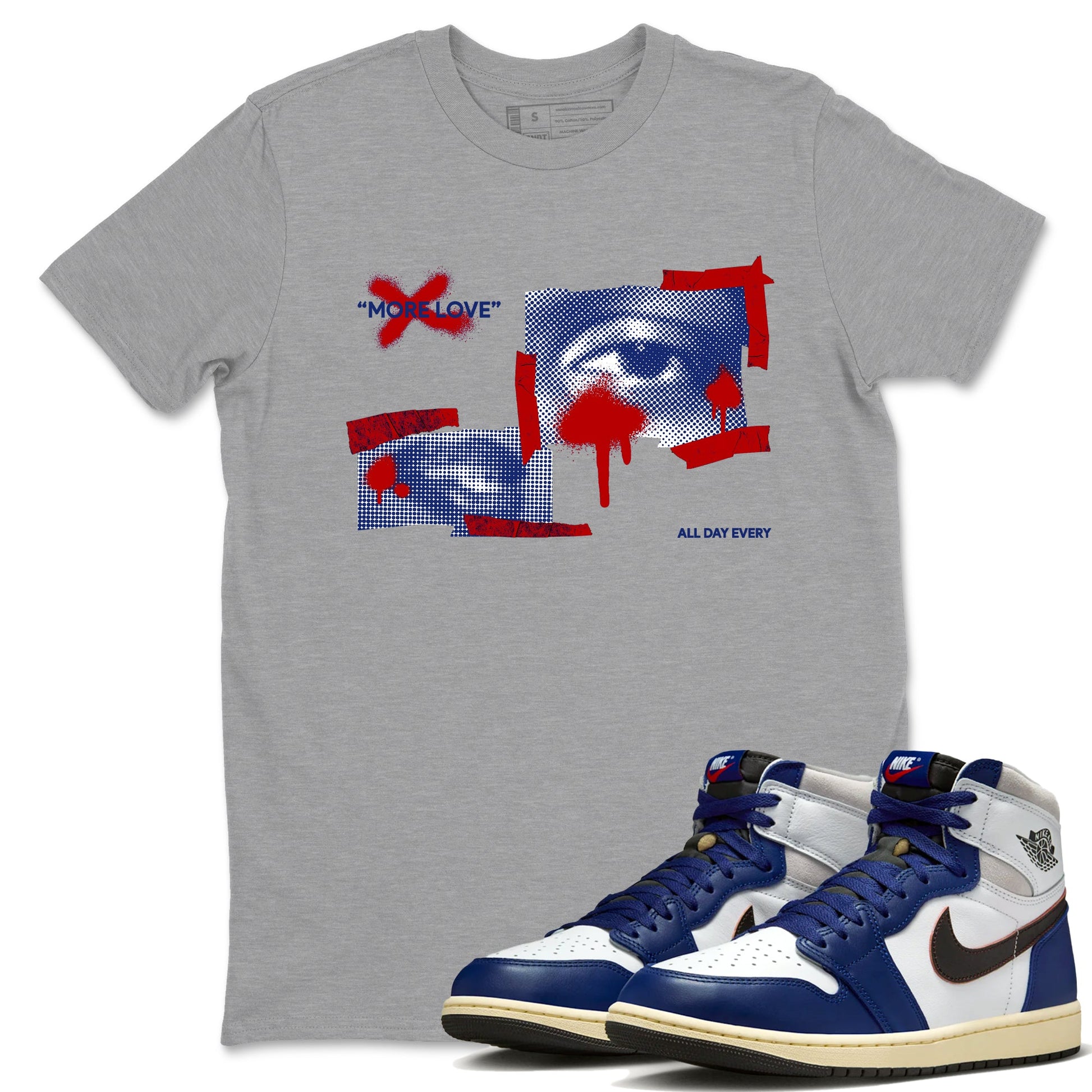 1s Rare Air shirts to match jordans More Love sneaker match tees Air Jordan 1 High OG Rare Air Deep Royal Blue match shoes to clothes SNRT Sneaker Tees unisex cotton Heather Grey 1 shirts