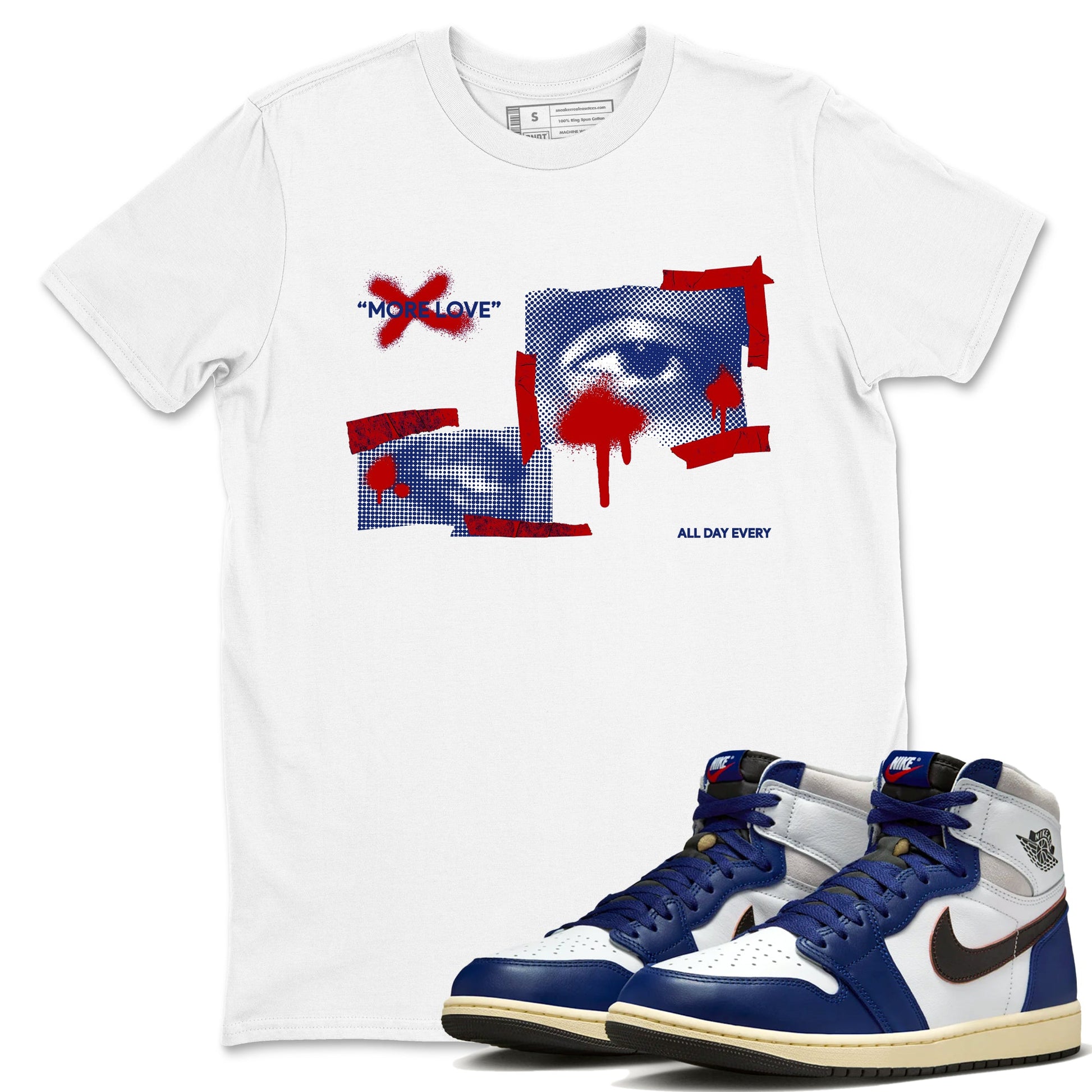 1s Rare Air shirts to match jordans More Love sneaker match tees Air Jordan 1 High OG Rare Air Deep Royal Blue match shoes to clothes SNRT Sneaker Tees unisex cotton White 1 shirts