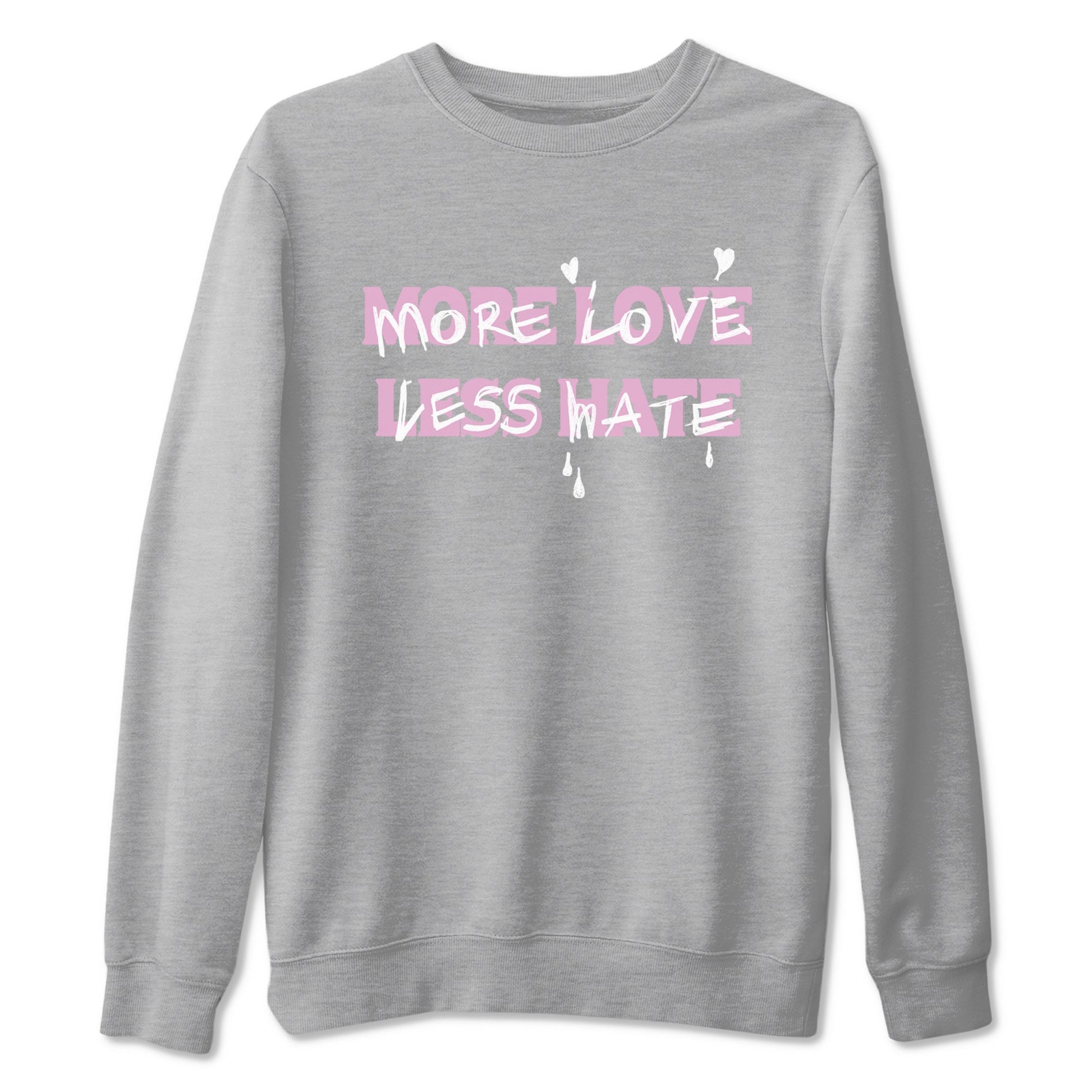 4s Retro Orchid shirts to match jordans More Love Less Hate sneaker match tees Air Jordan 4 WMNS Orchid match shoes to clothes SNRT Sneaker Tees unisex cotton Heather Grey 2 shirts