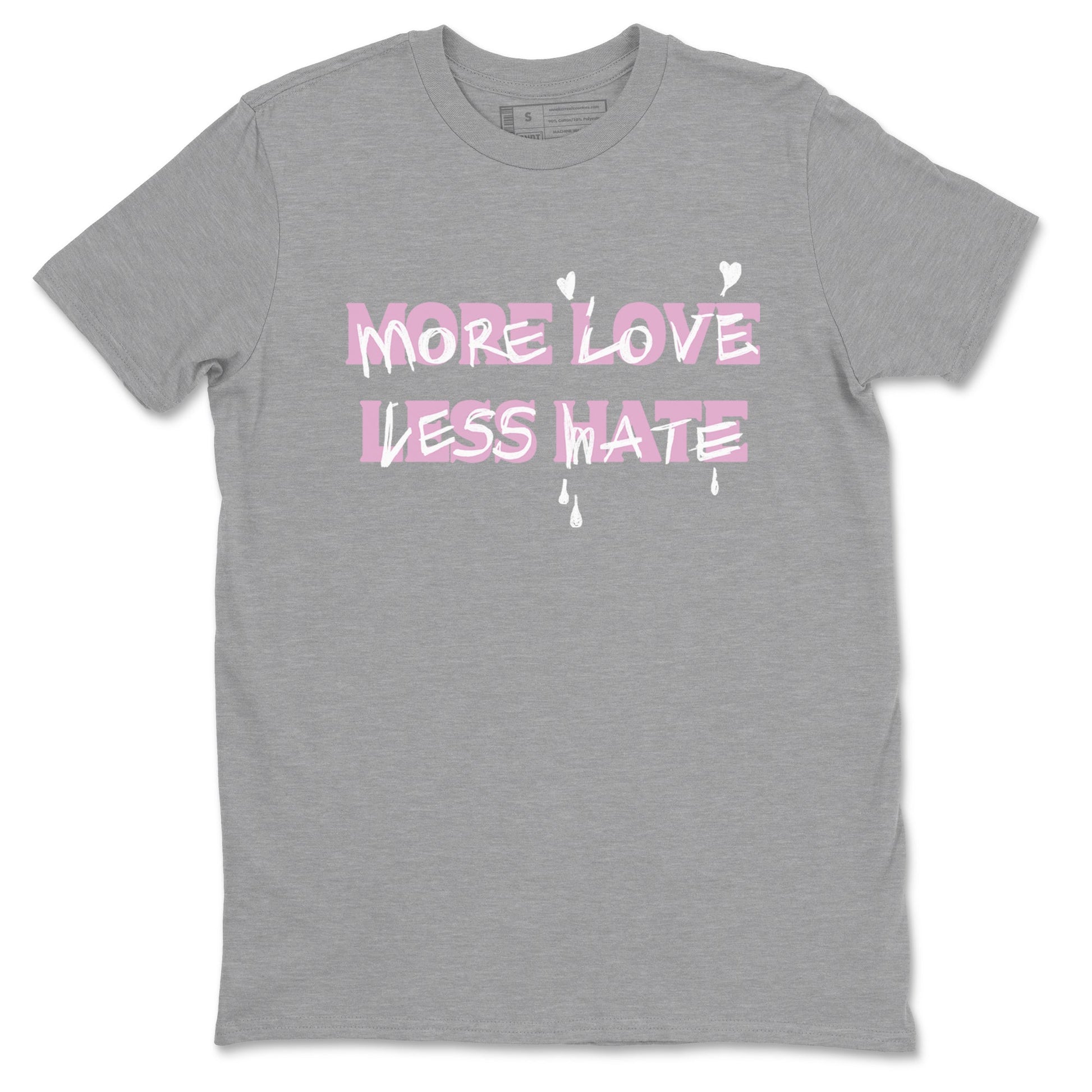 4s Retro Orchid shirts to match jordans More Love Less Hate sneaker match tees Air Jordan 4 WMNS Orchid match shoes to clothes SNRT Sneaker Tees unisex cotton Heather Grey 2 shirts