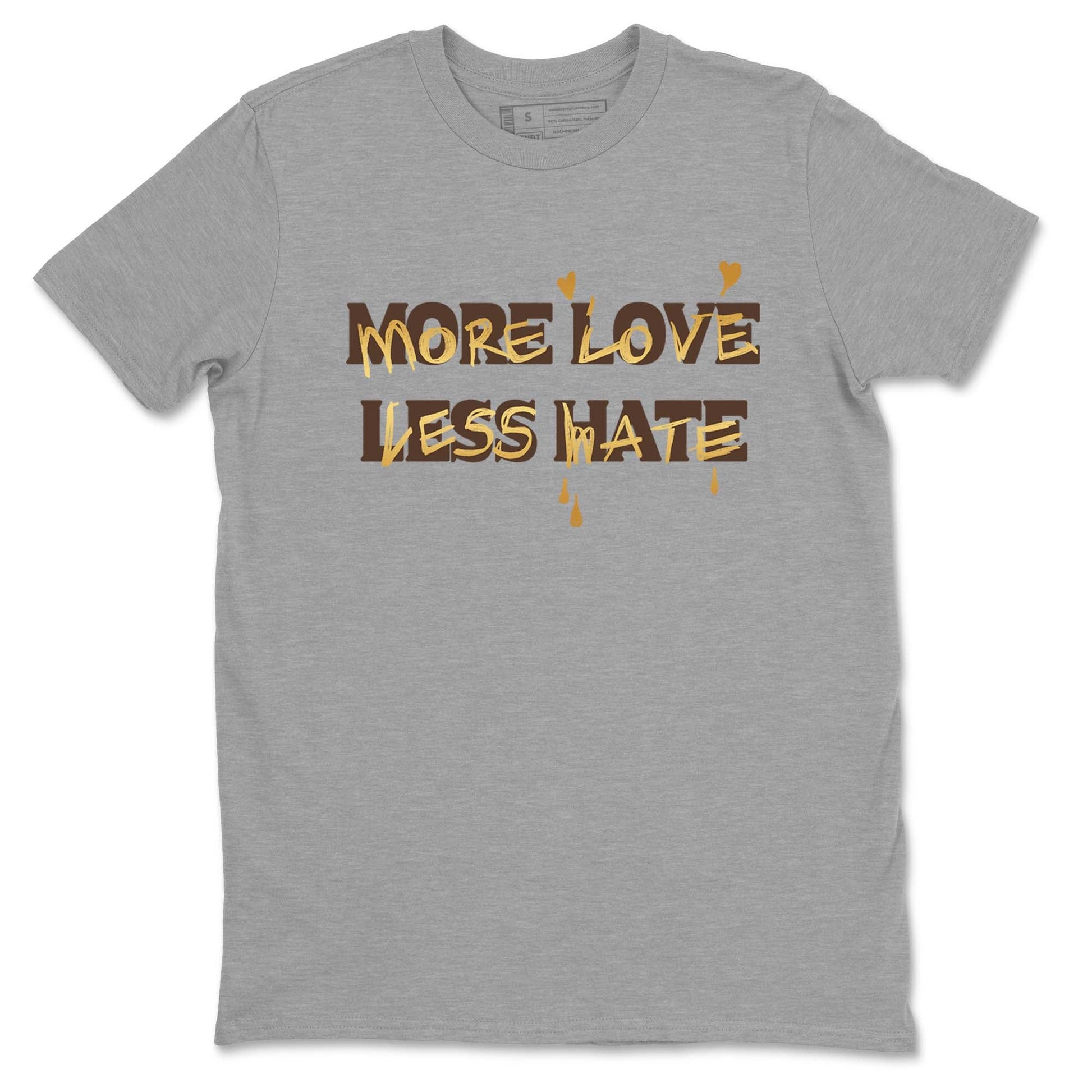 5s Golden Ticket shirts to match jordans More Love Less Hate shirts to match jordans Air Jordan 5 Golden Ticket match shoes to clothes SNRT Sneaker Tees unisex cotton Heather Grey 2 shirts