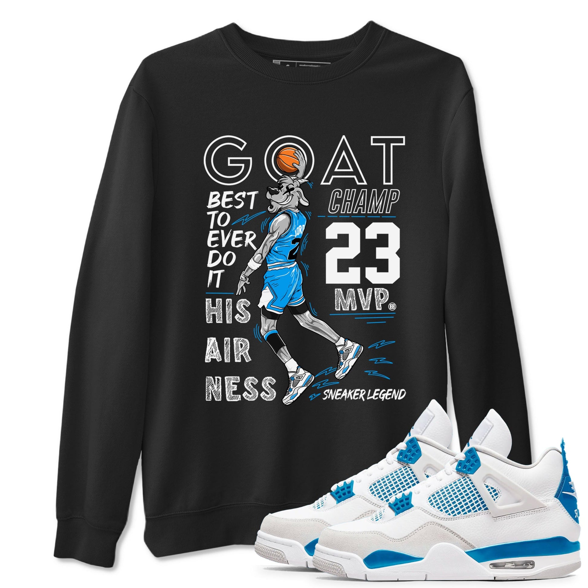 4s Military Blue shirt to match jordans MVP Goat sneaker tees Air Jordan 4 Retro Military Blue Streetwear Brand SNRT Sneaker Release Tees unisex cotton Black 1 crew neck shirt
