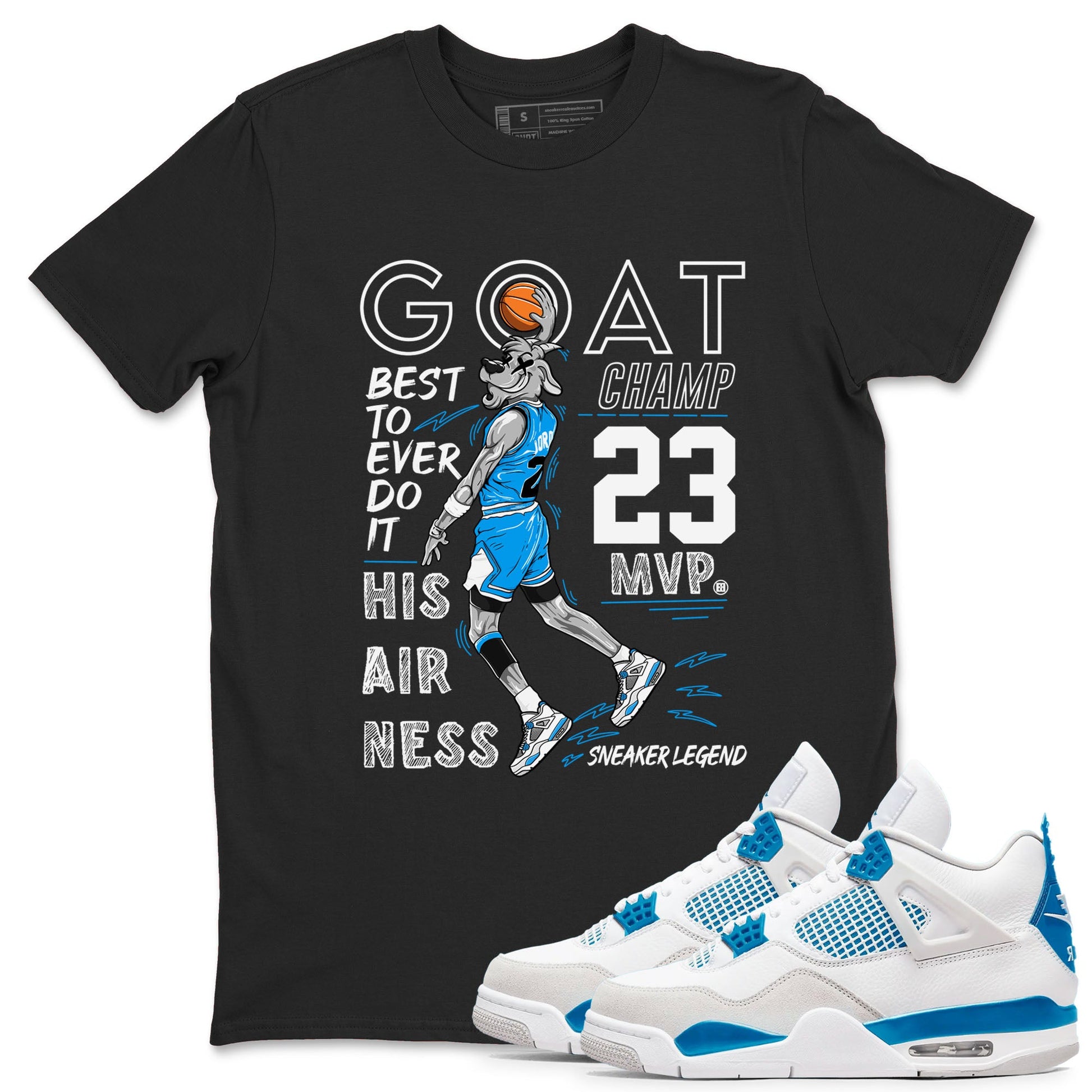 4s Military Blue shirt to match jordans MVP Goat sneaker tees Air Jordan 4 Retro Military Blue Streetwear Brand SNRT Sneaker Release Tees unisex cotton Black 1 crew neck shirt