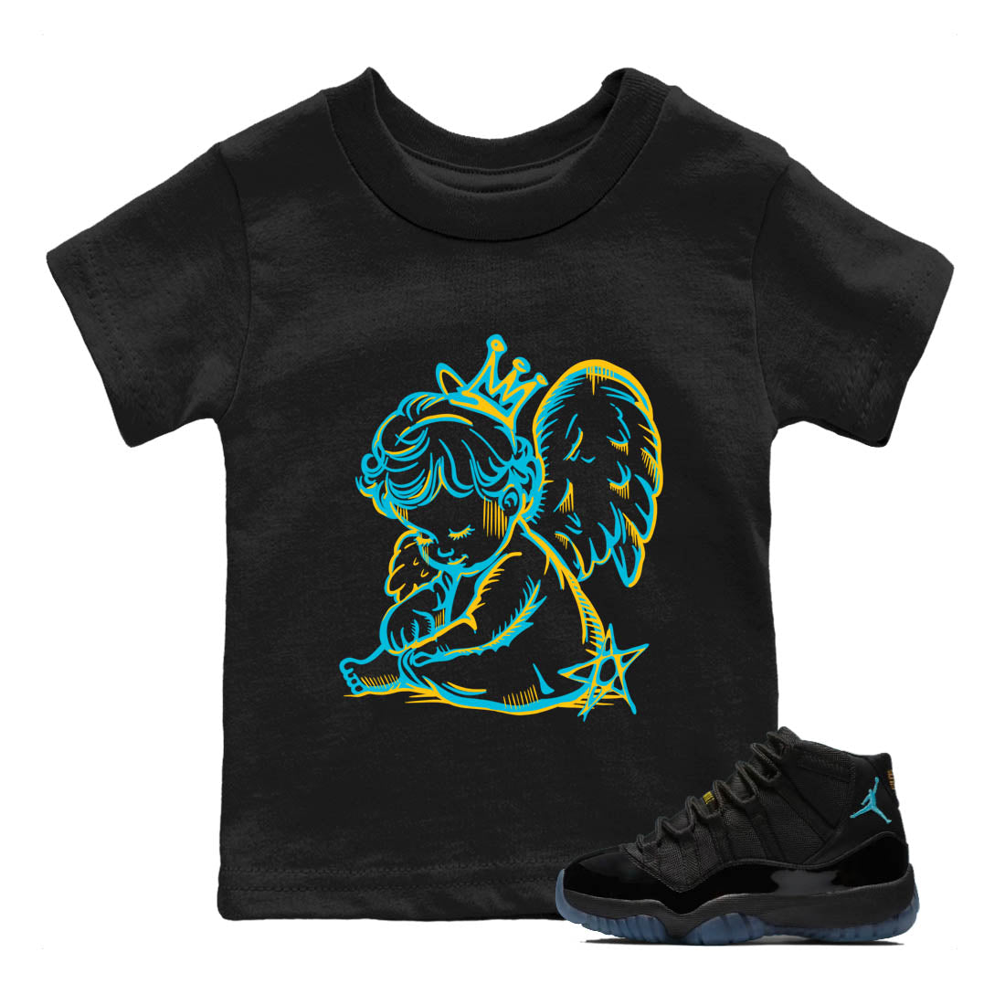 Sneaker Threads – Sneaker Tees To Match Air Jordan 11 Retro Gamma – Neon Angel Youth Graphic Tee Black 1. Perfect for Jordan releases 2025 colorways.