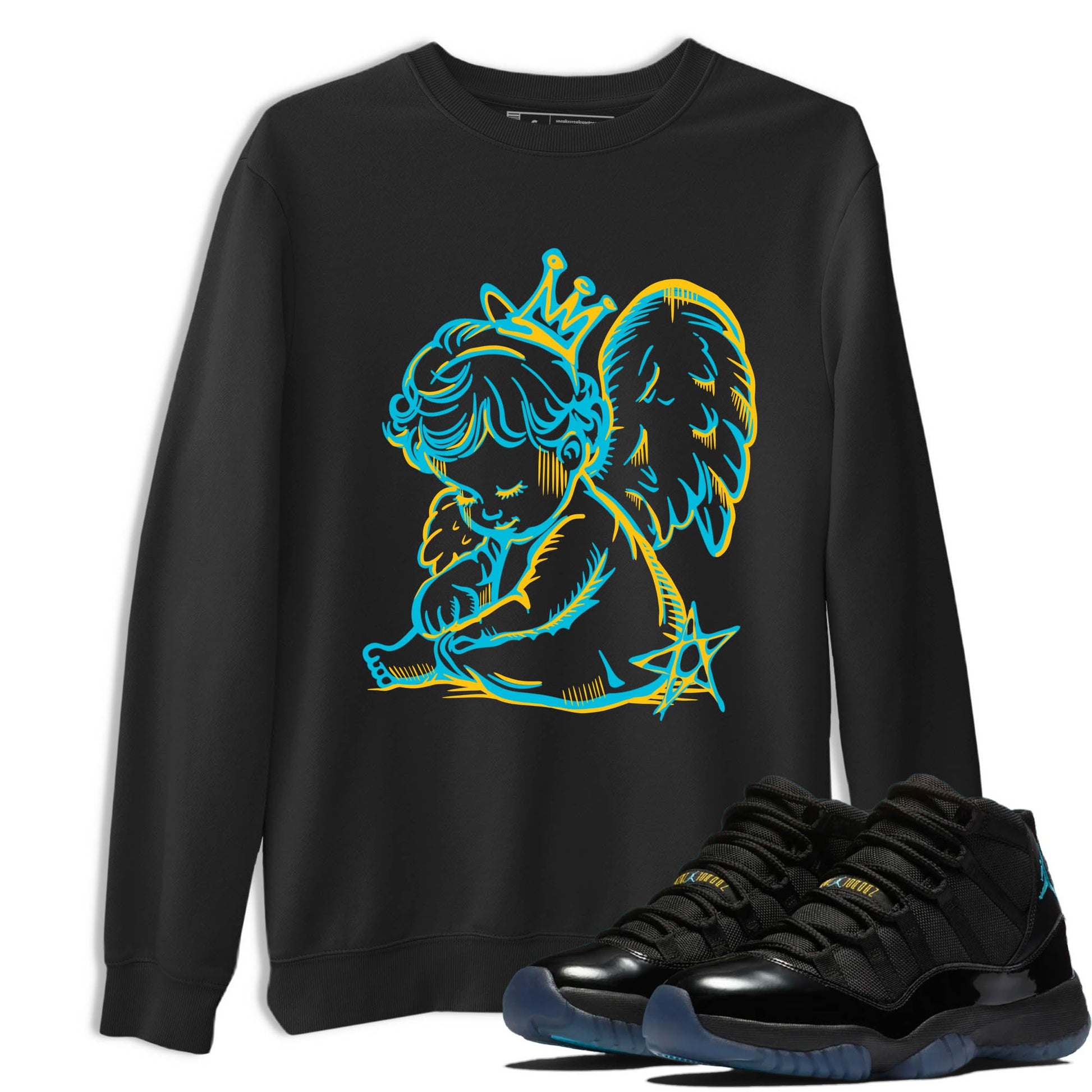 Sneaker Threads – Sneaker Tees To Match Air Jordan 11 Retro Gamma – Neon Angel Graphic Tee Black 1. Perfect for Jordan releases 2025 colorways.