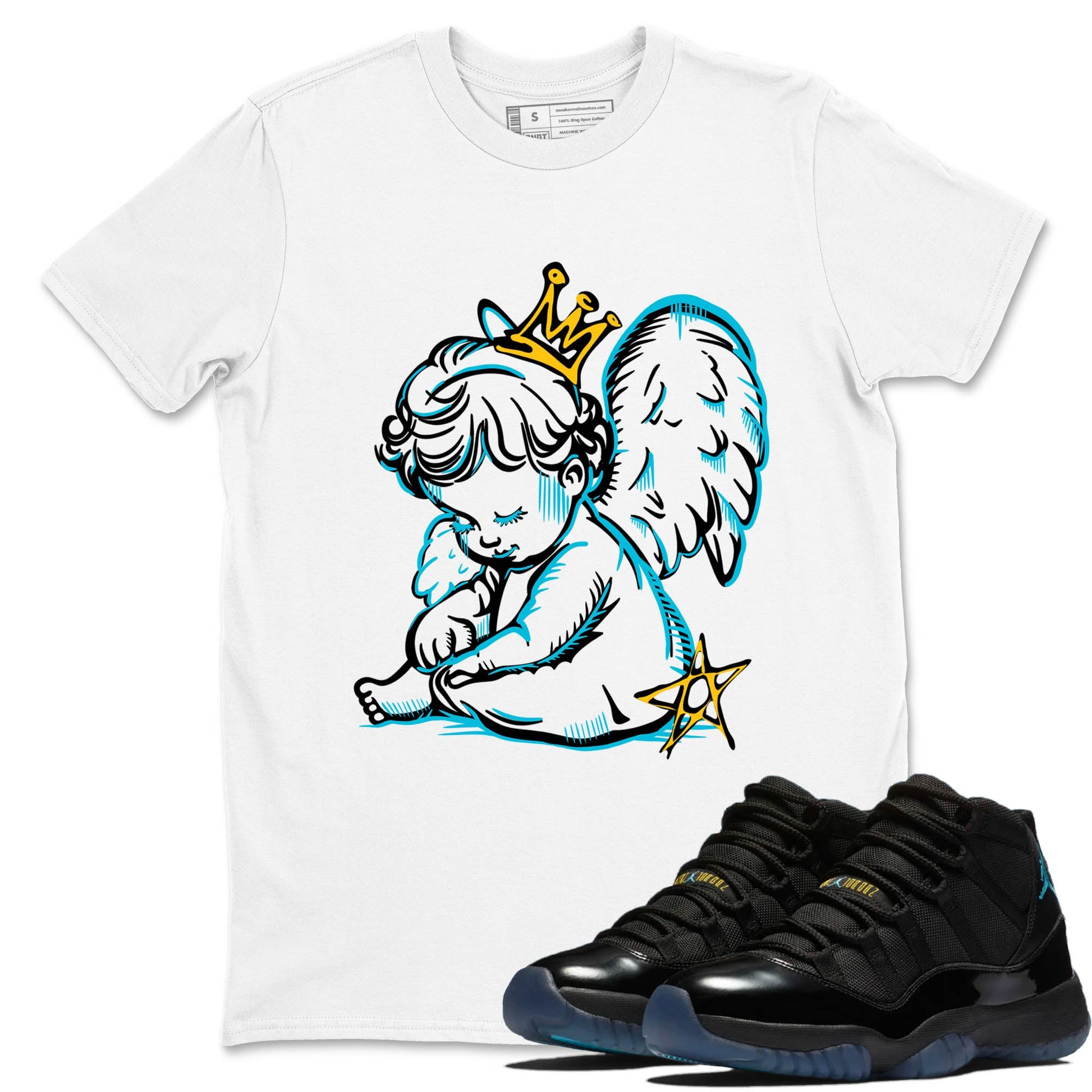 Sneaker Threads – Sneaker Tees To Match Air Jordan 11 Retro Gamma – Neon Angel Graphic Tee White 1. Perfect for Jordan releases 2025 colorways.