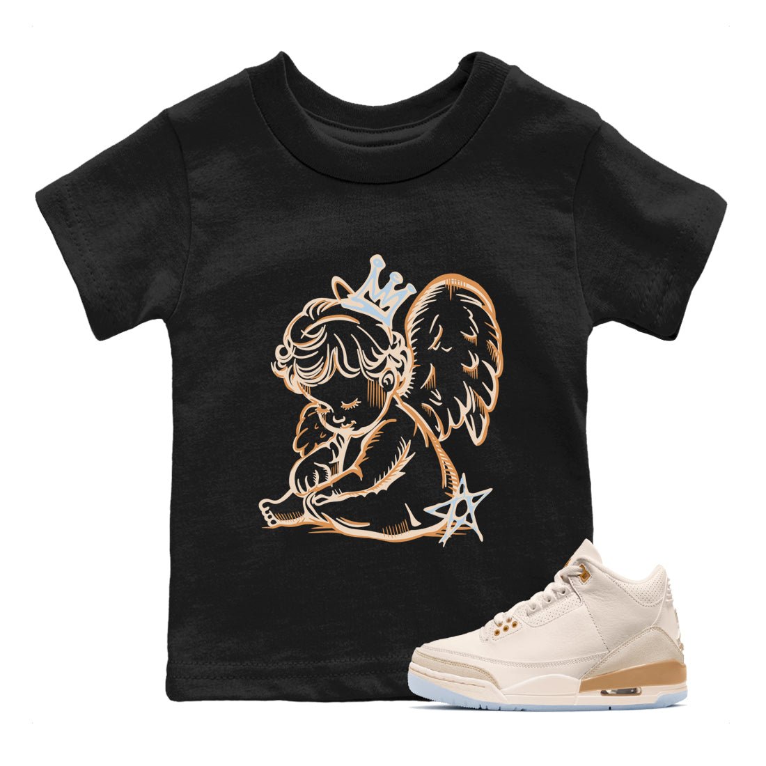 Sneaker match tees – Sneaker Tees To Match Air Jordan 3 Champagne and Oysters Shoes – Neon Angel Kids T-Shirt Black 1