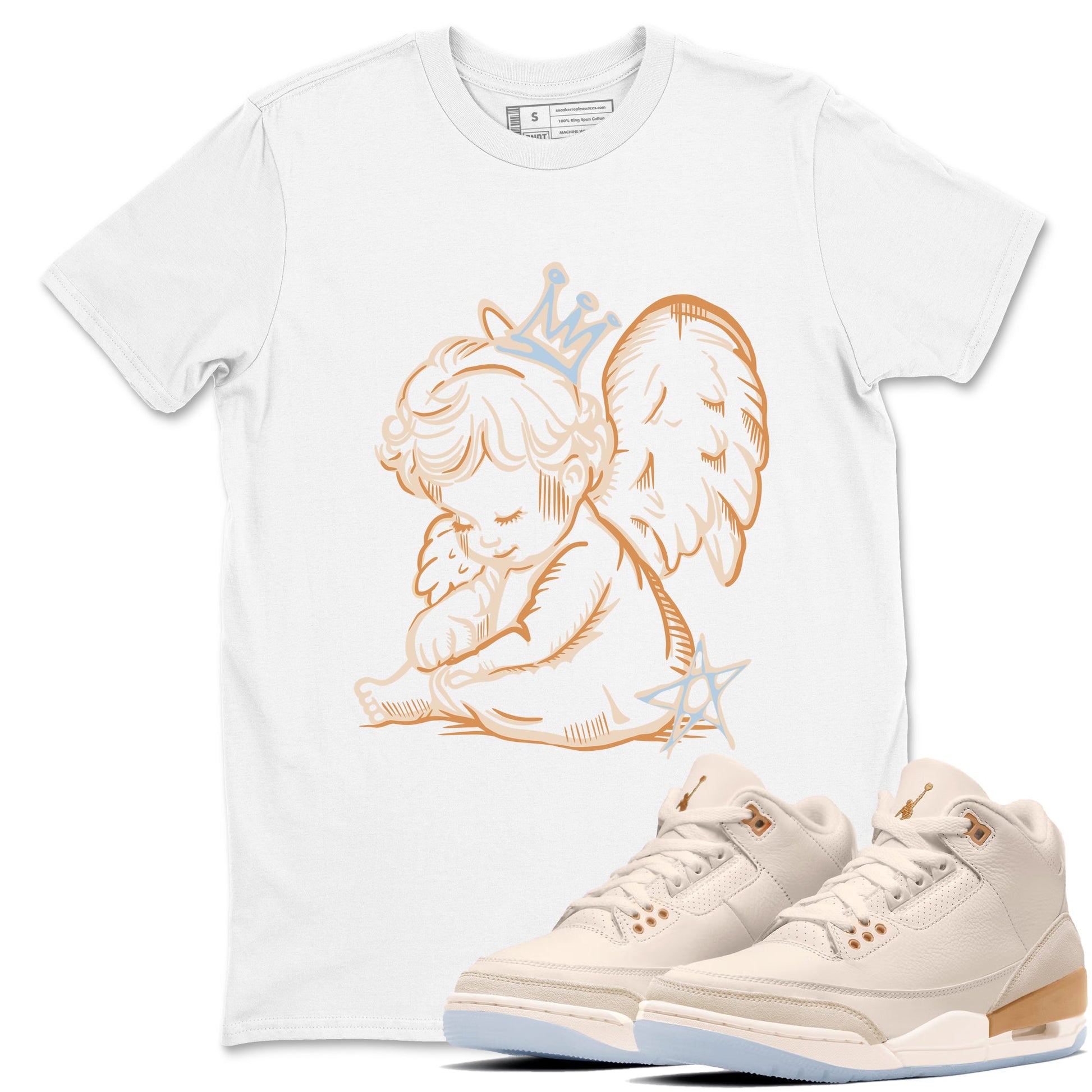 Sneaker match tees – Sneaker Tees To Match Air Jordan 3 Champagne and Oysters Shoes – Neon Angel Tee White 1
