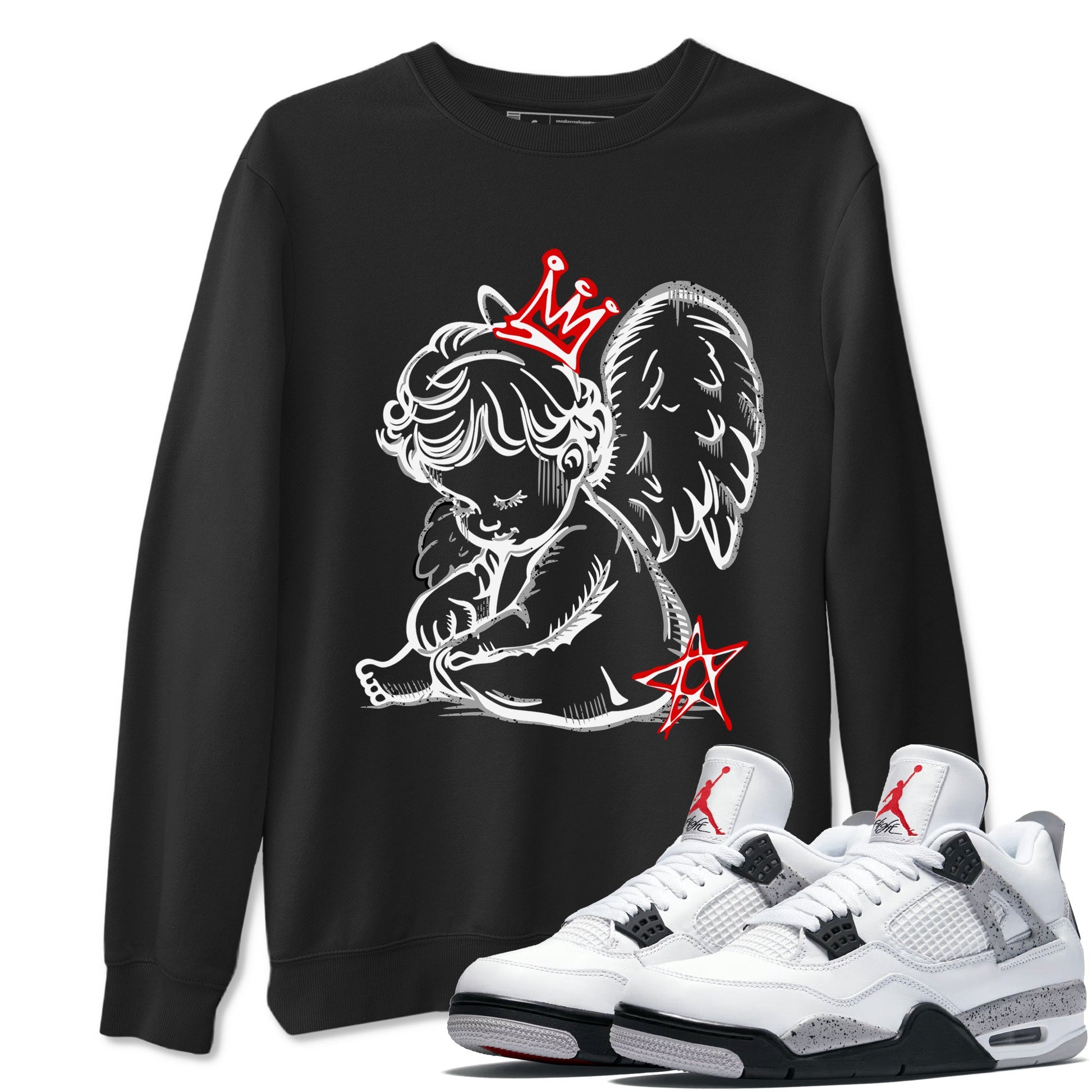 Neon Angel sneaker match t-shirt styled to complete your fit with the Air Jordan 4 White Cement sneakers, shown in Black 1.