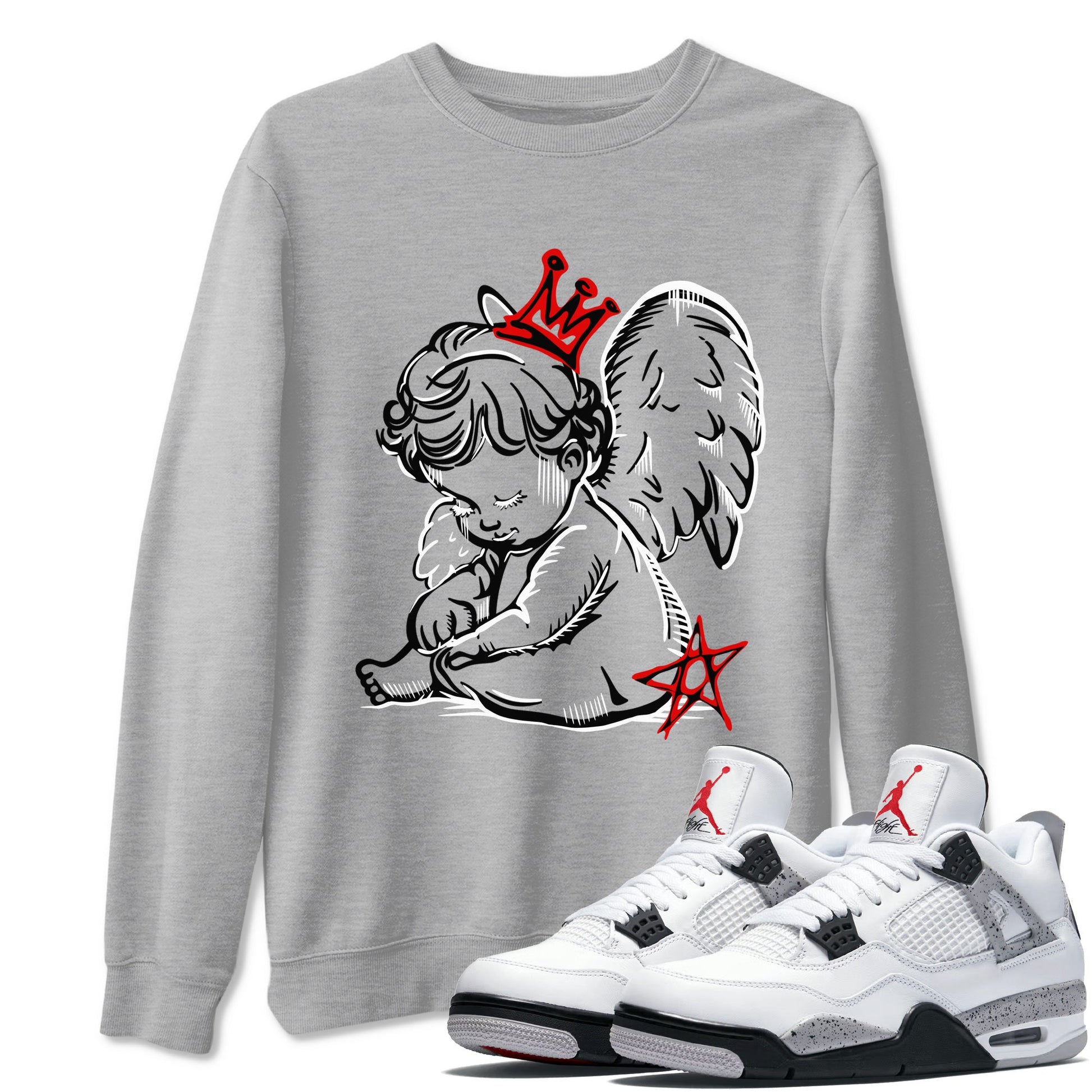 Neon Angel sneaker match t-shirt styled to complete your fit with the Air Jordan 4 White Cement sneakers, shown in Heather Grey 1.